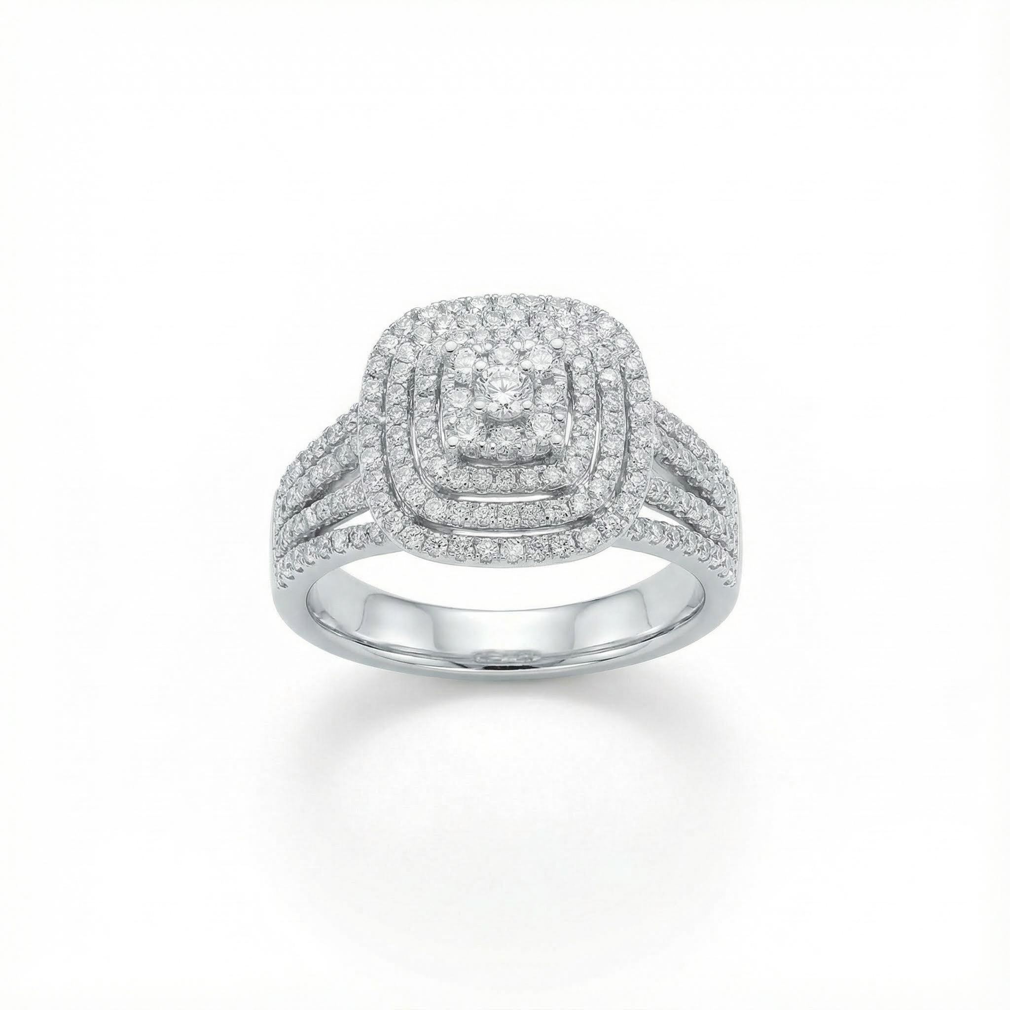 Bold 0.89ct. Tw. Square Shape Round Cut Vvs Moissanite Halo Engagement Ring