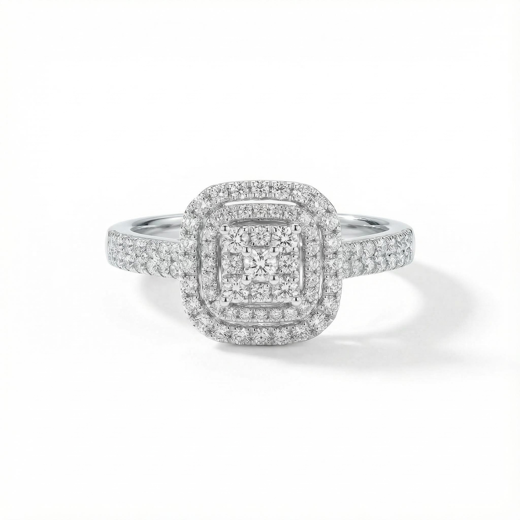 1.15ct. Tw. Cushion Shape Round Cut Vvs Moissanite Double Halo Engagement