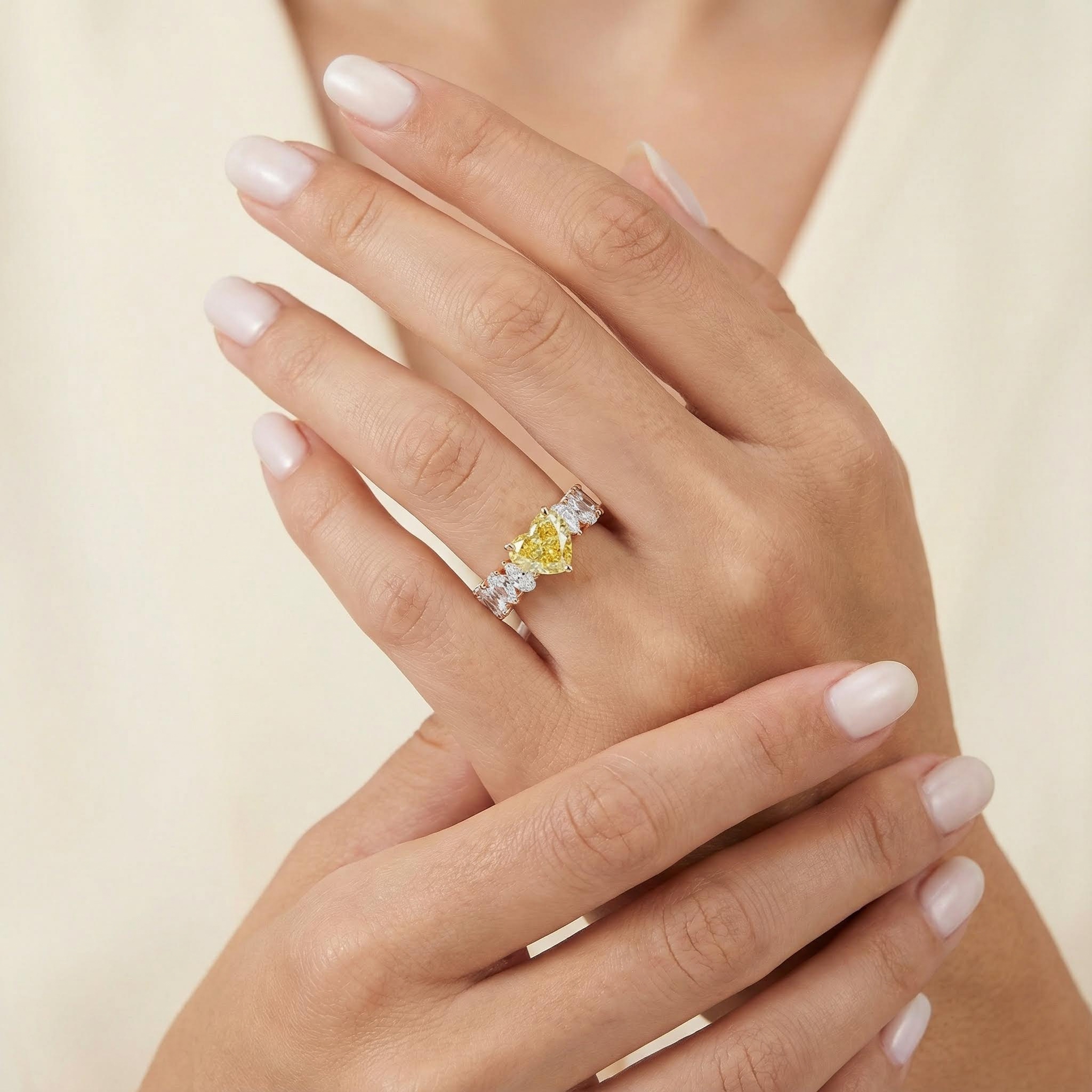 Bold 19.29ct. Tw. S925 Silver Yellow Heart Cut Diamond Pave Engagement Ring - Image 4