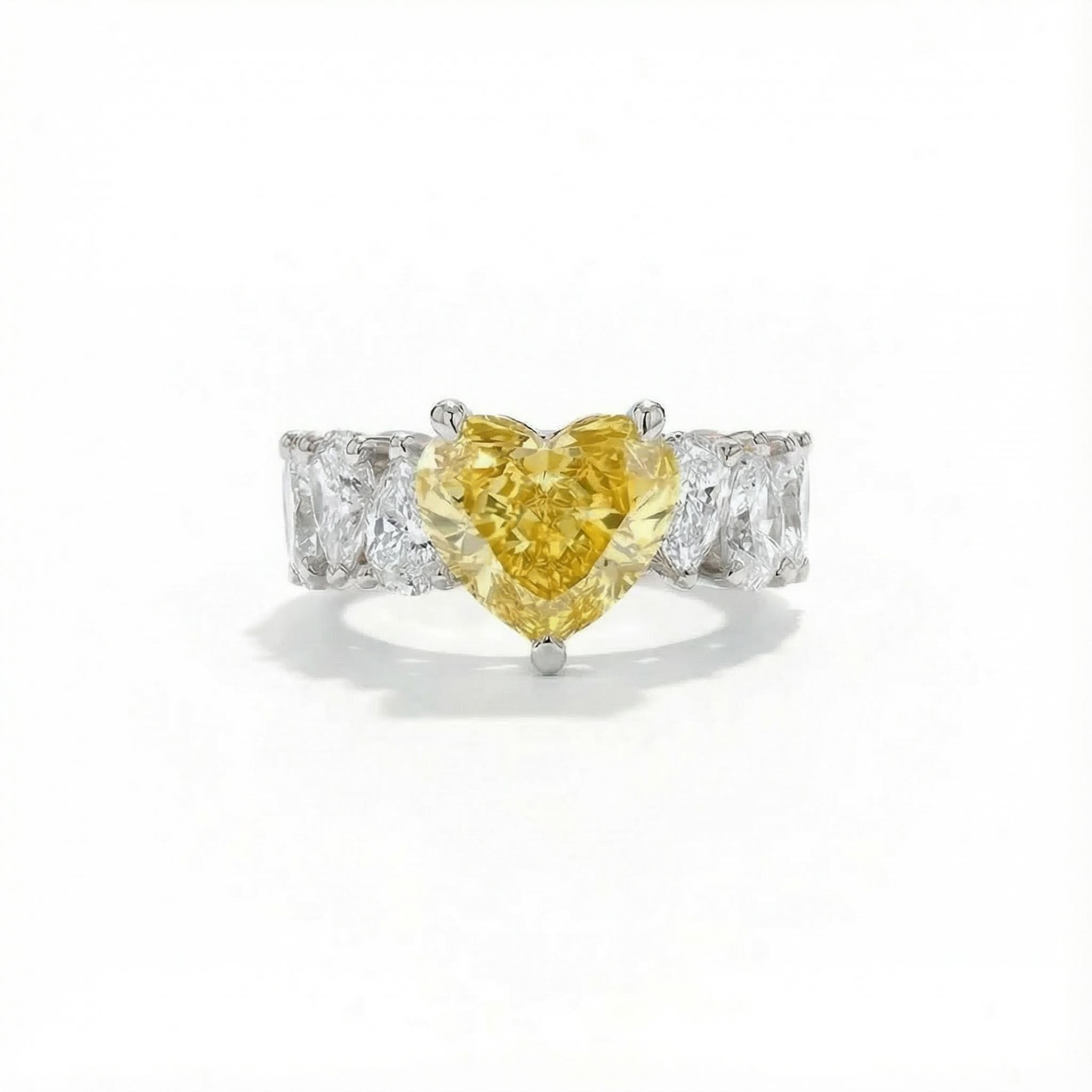 Bold 19.29ct. Tw. S925 Silver Yellow Heart Cut Diamond Pave Engagement Ring - Image 6