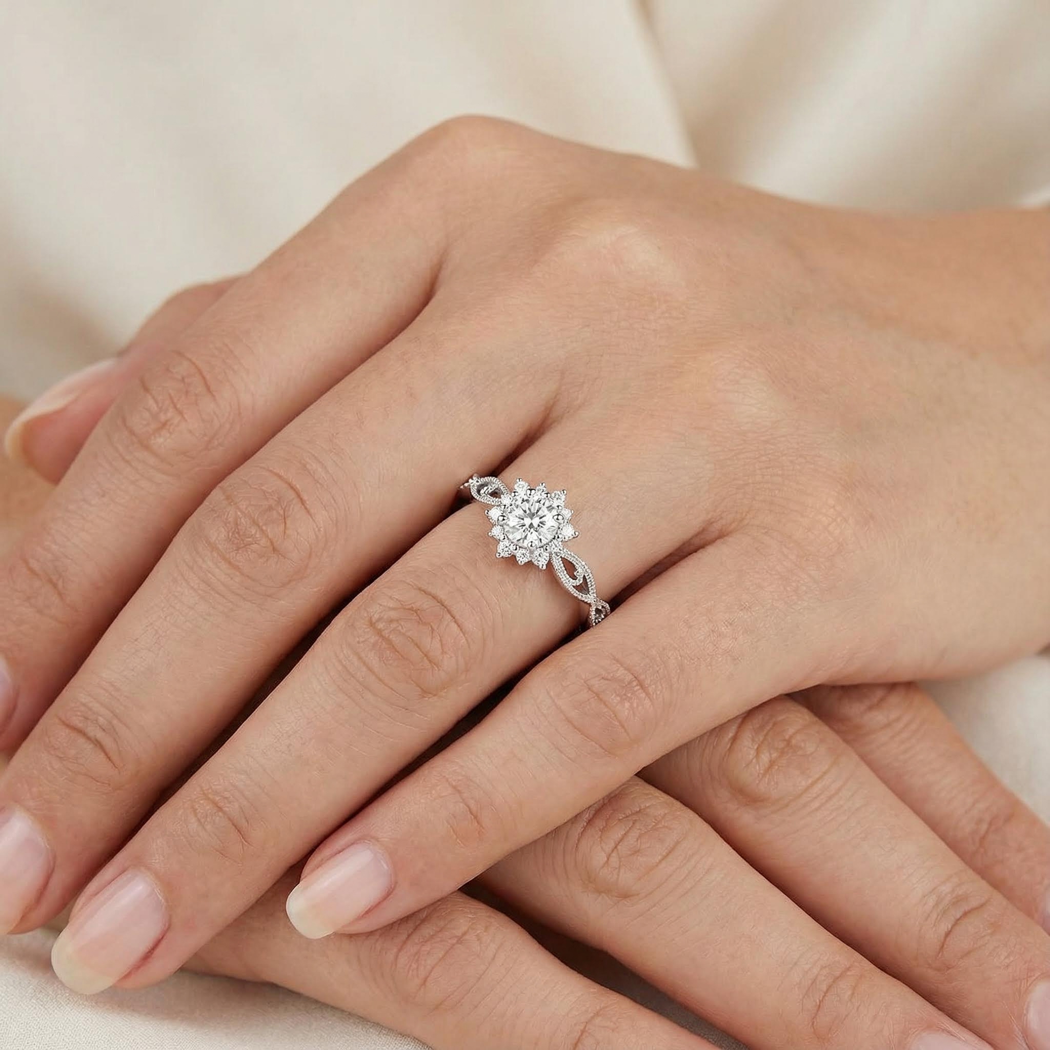 Bold Vintage Round Cut Vvs Moissanite S925 Silver Twisted Engagement Ring - Image 3