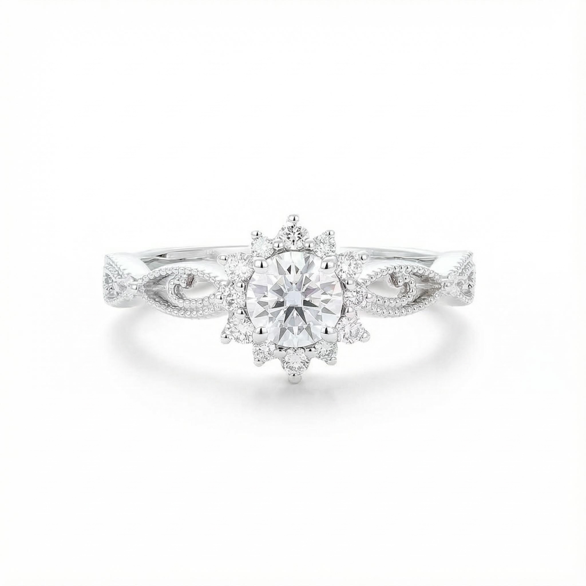 Bold Vintage Round Cut Vvs Moissanite S925 Silver Twisted Engagement Ring - Image 5