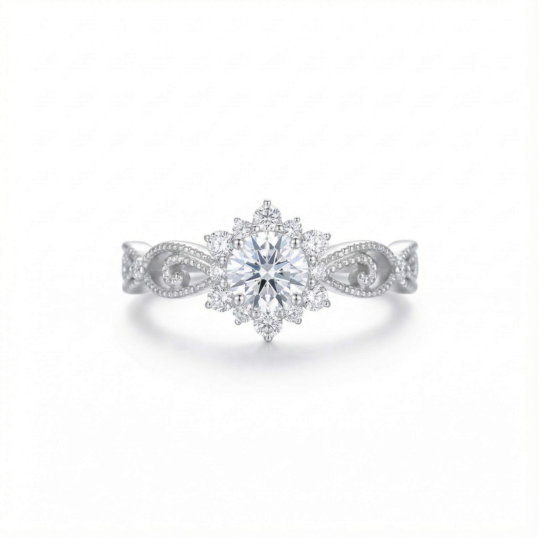 Bold Vintage Round Cut Vvs Moissanite S925 Silver Twisted Engagement Ring