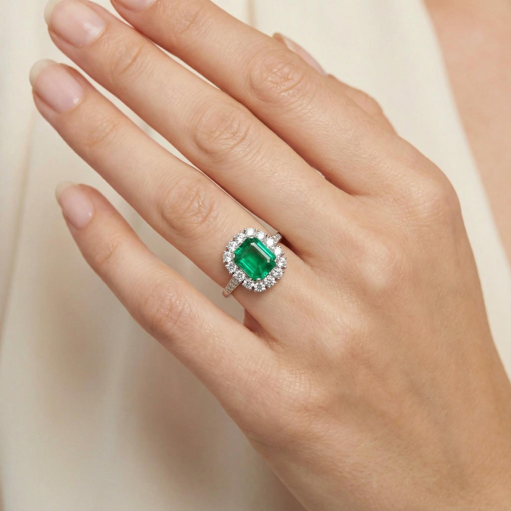 S925 Silver Emerald Diamond Halo Engagement Ring With Iced Out Shine - Image 5