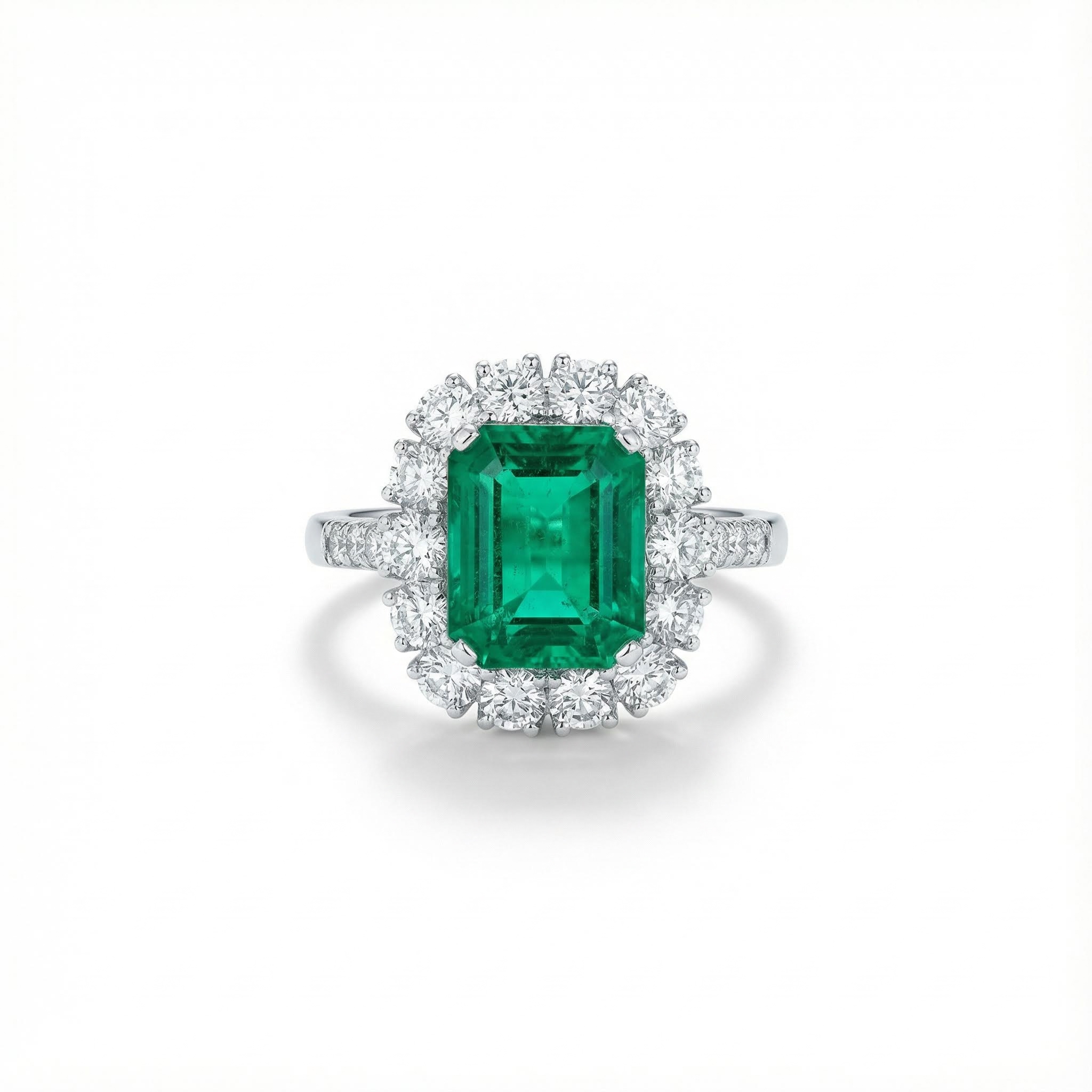 S925 Silver Emerald Diamond Halo Engagement Ring With Iced Out Shine
