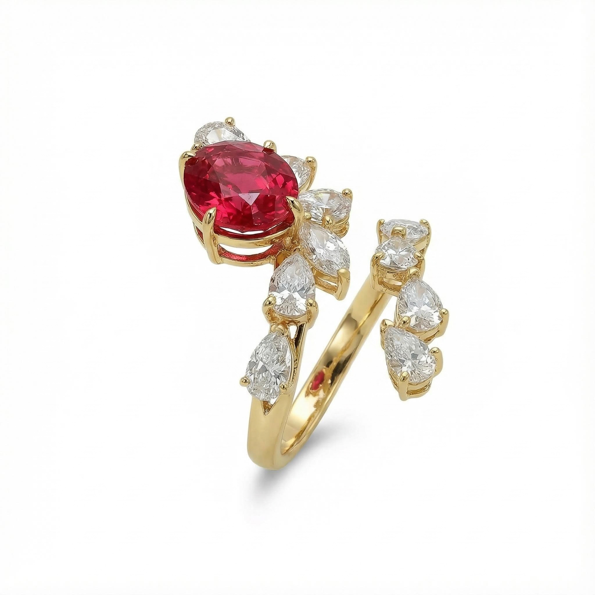 S925 Silver Oval Cut Ruby Diamond Wedding Ring Moissanite - Image 3