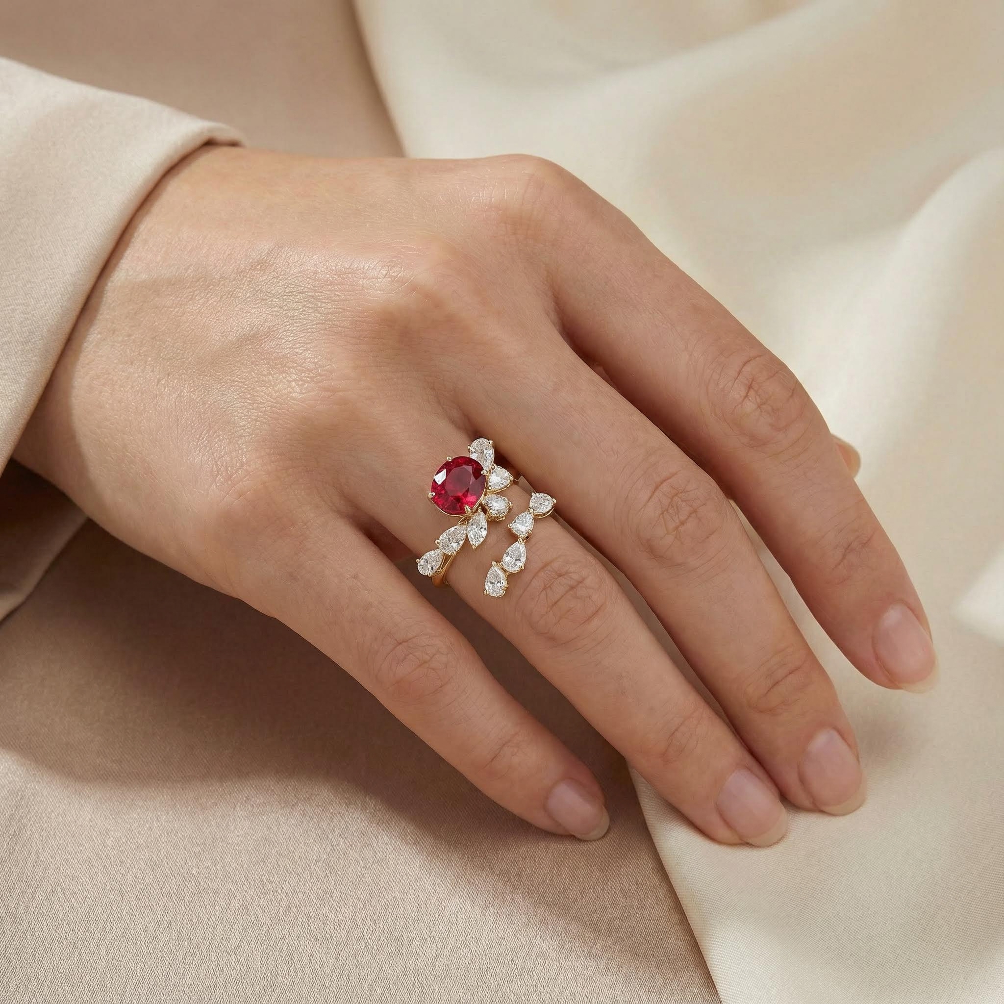 S925 Silver Oval Cut Ruby Diamond Wedding Ring Moissanite - Image 4