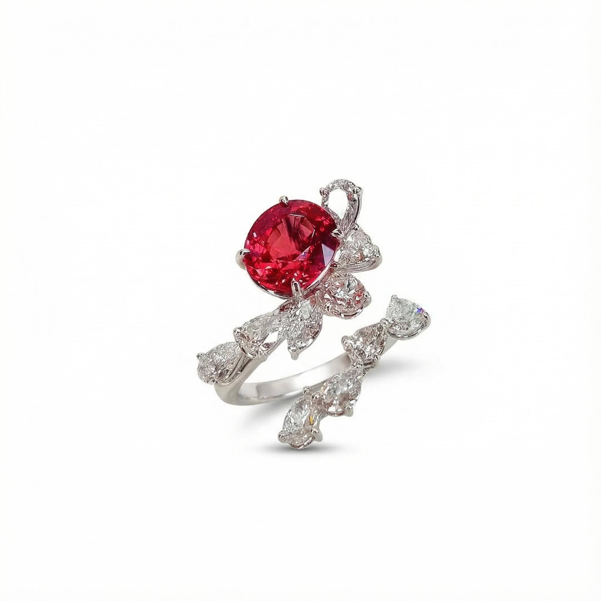 S925 Silver Oval Cut Ruby Diamond Wedding Ring Moissanite
