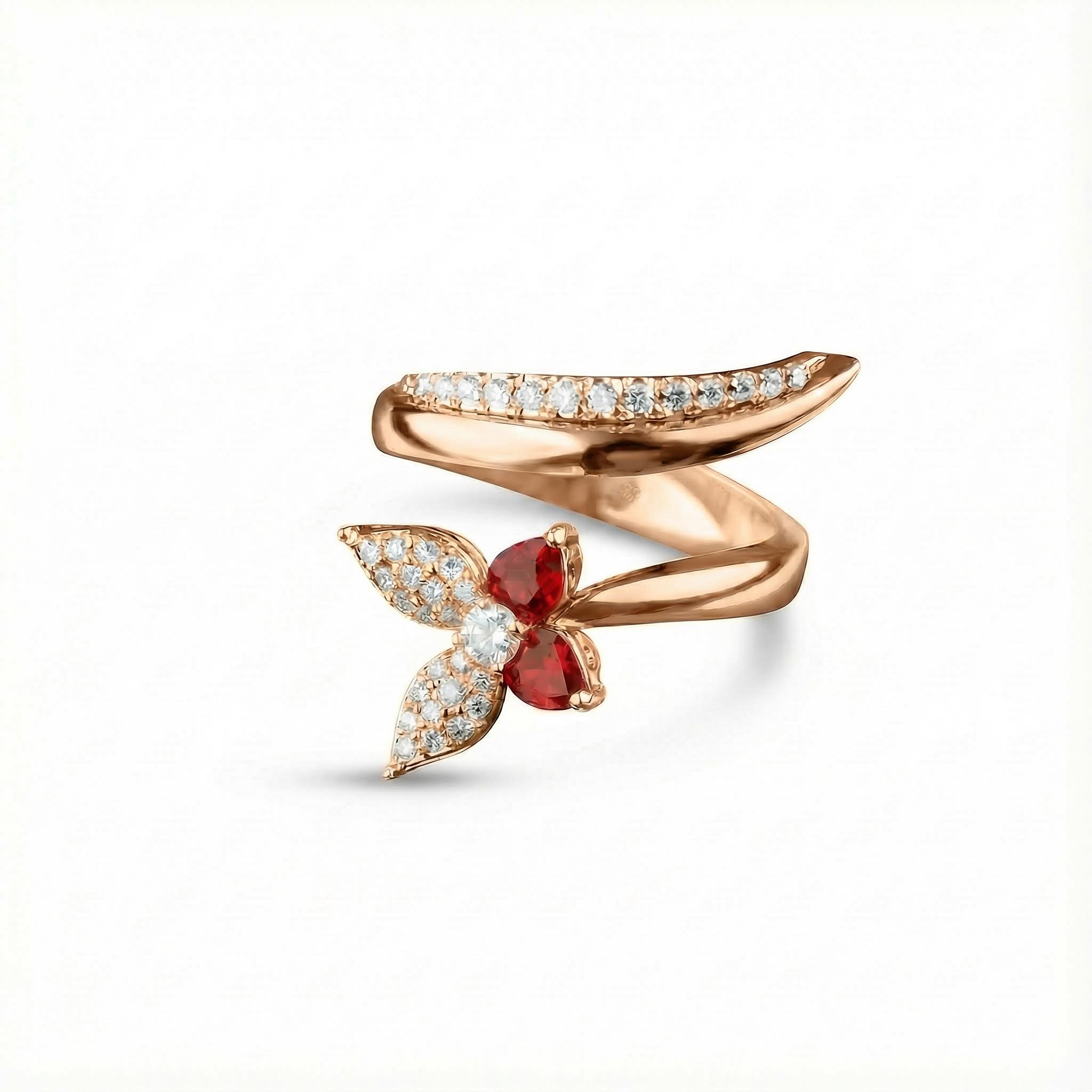0.52ct. Tw. S925 Silver Butterfly Ruby Diamond Pave Wrap Ring Iced Out - Image 3