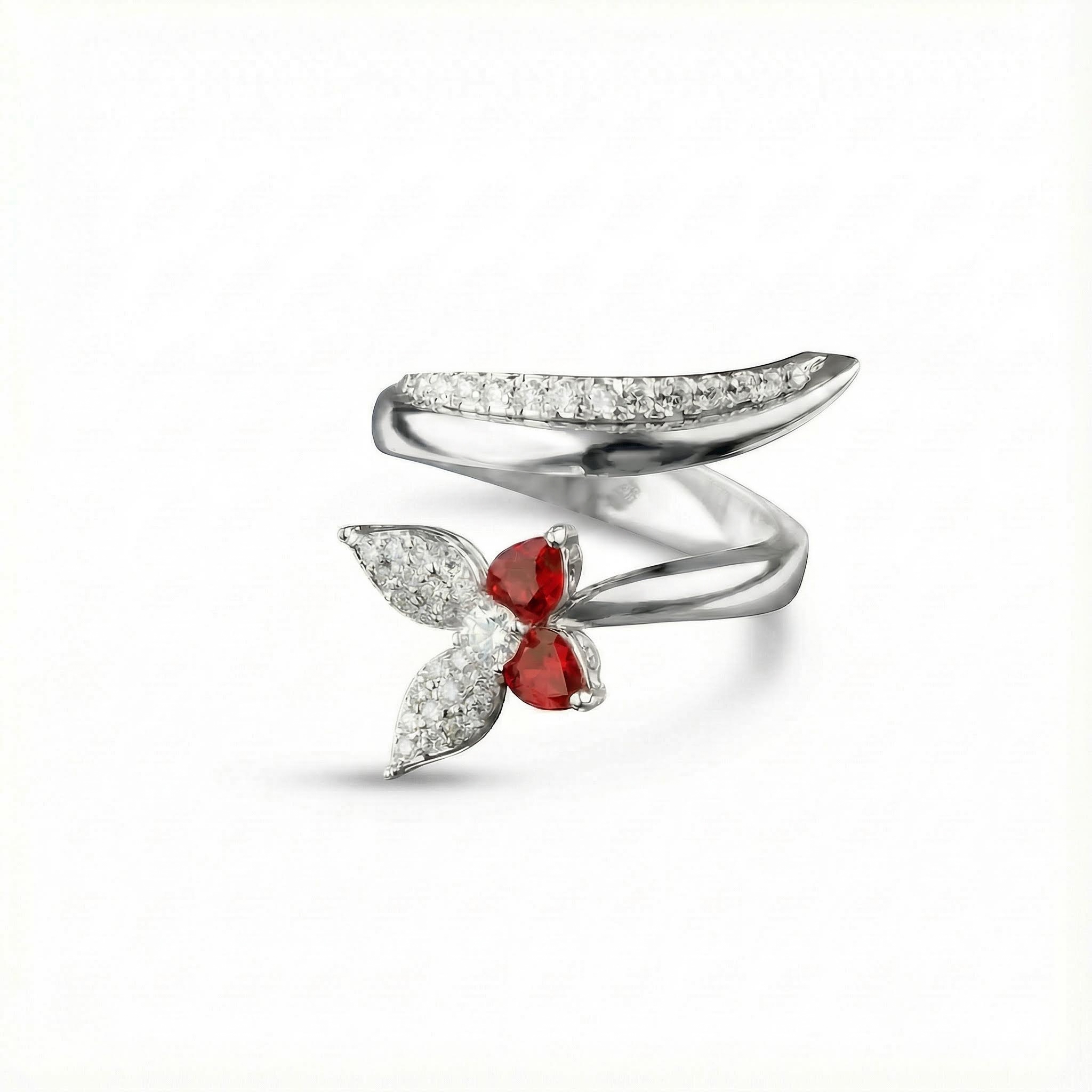 0.52ct. Tw. S925 Silver Butterfly Ruby Diamond Pave Wrap Ring Iced Out - Image 4