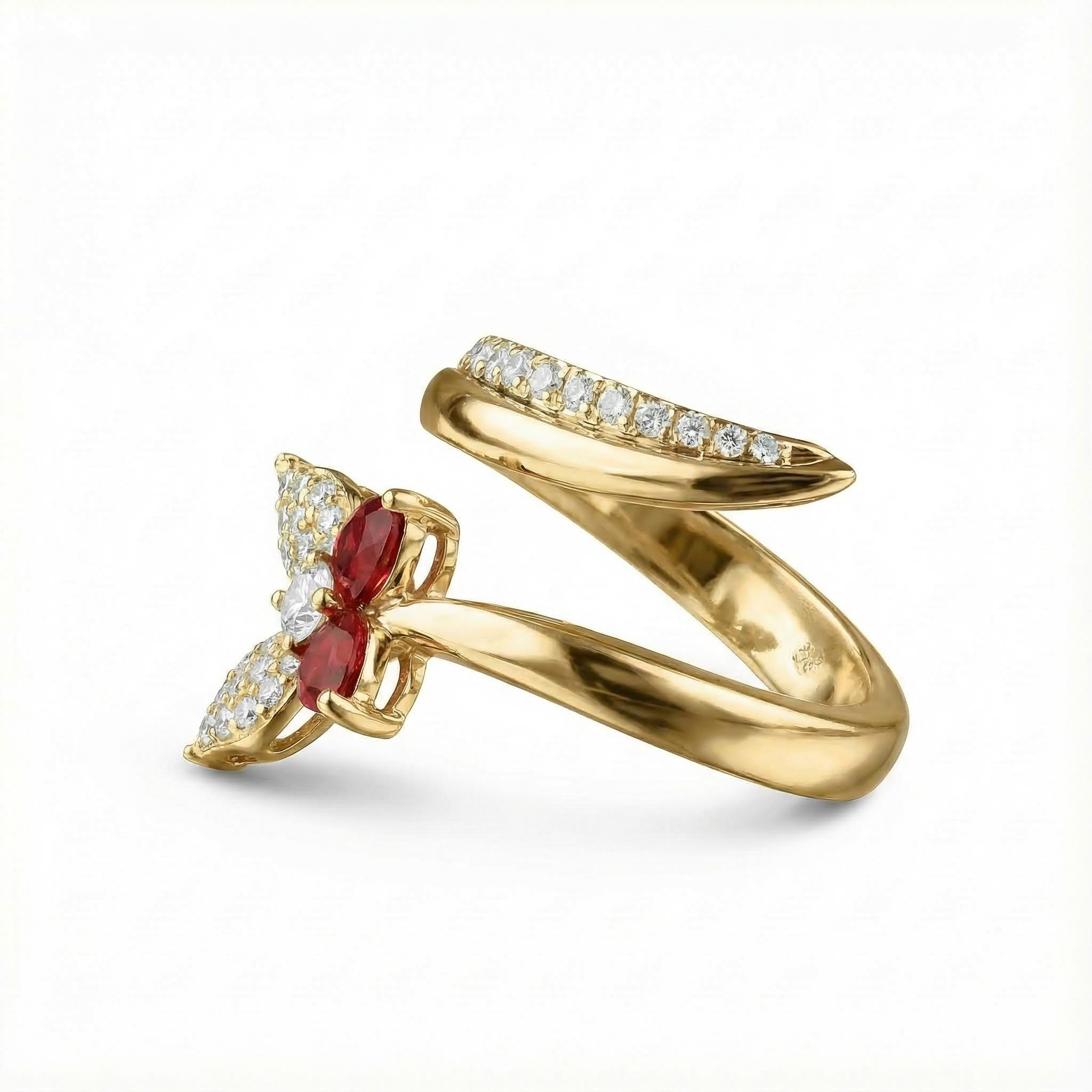 0.52ct. Tw. S925 Silver Butterfly Ruby Diamond Pave Wrap Ring Iced Out - Image 5
