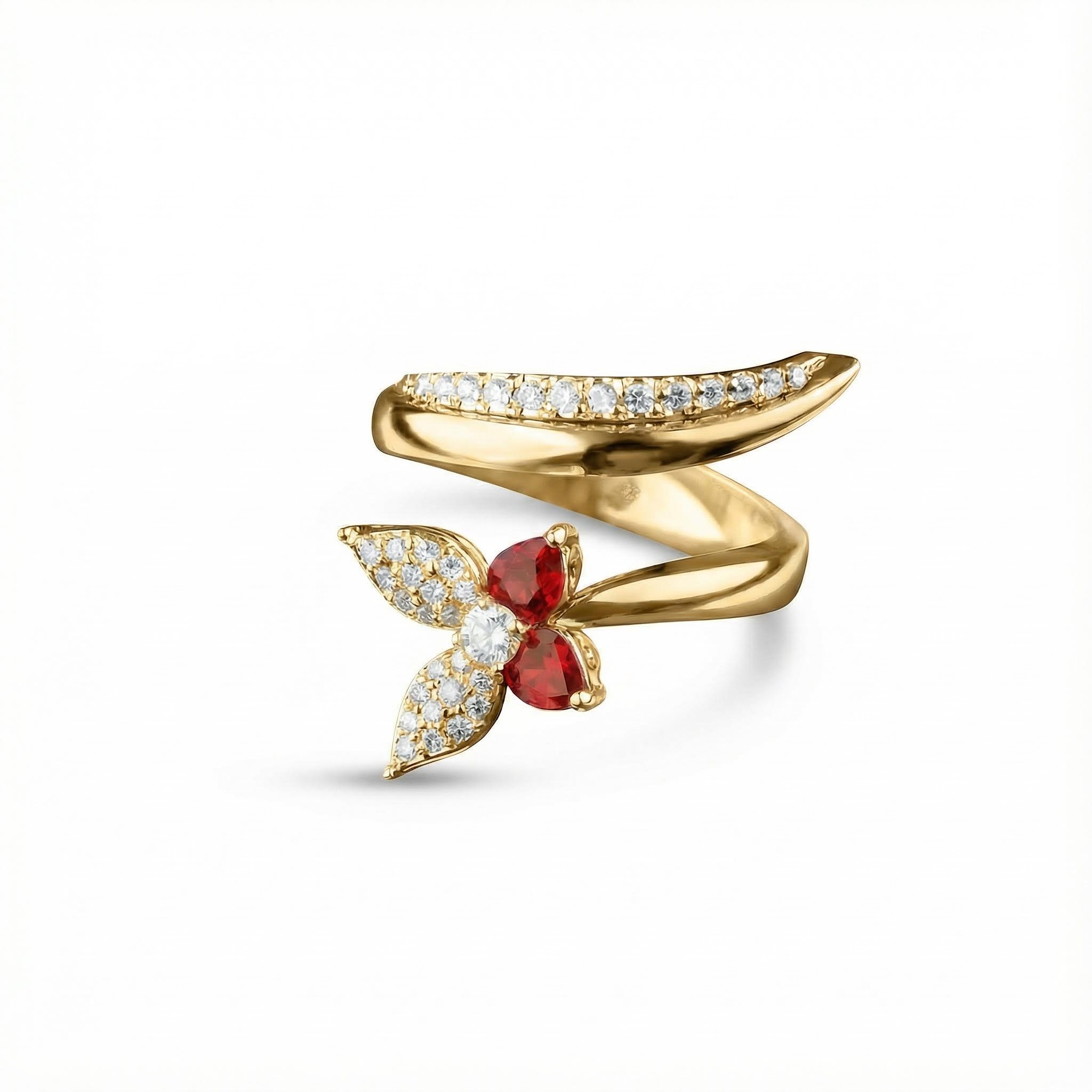 0.52ct. Tw. S925 Silver Butterfly Ruby Diamond Pave Wrap Ring Iced Out