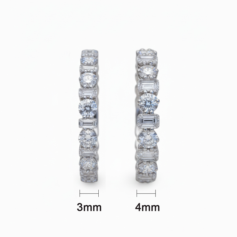 Bold 3mm/4mm Alternating Round And Emerald Cut Vvs Moissanite Wedding Band - Image 3