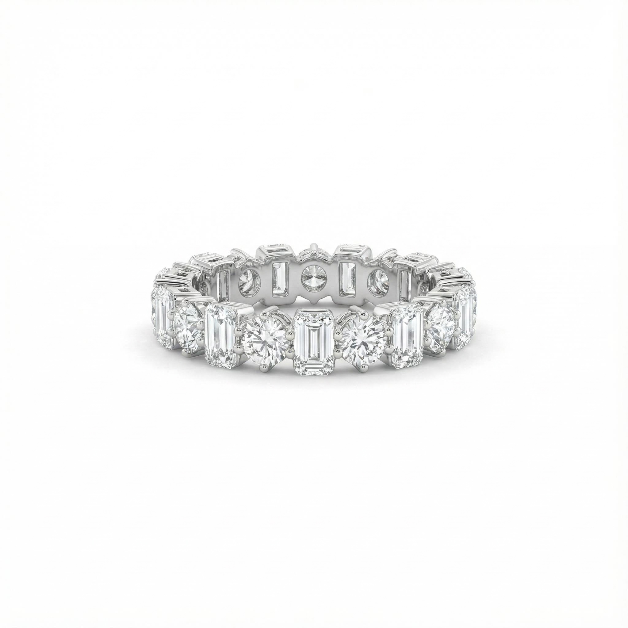 Bold 3mm/4mm Alternating Round And Emerald Cut Vvs Moissanite Wedding Band