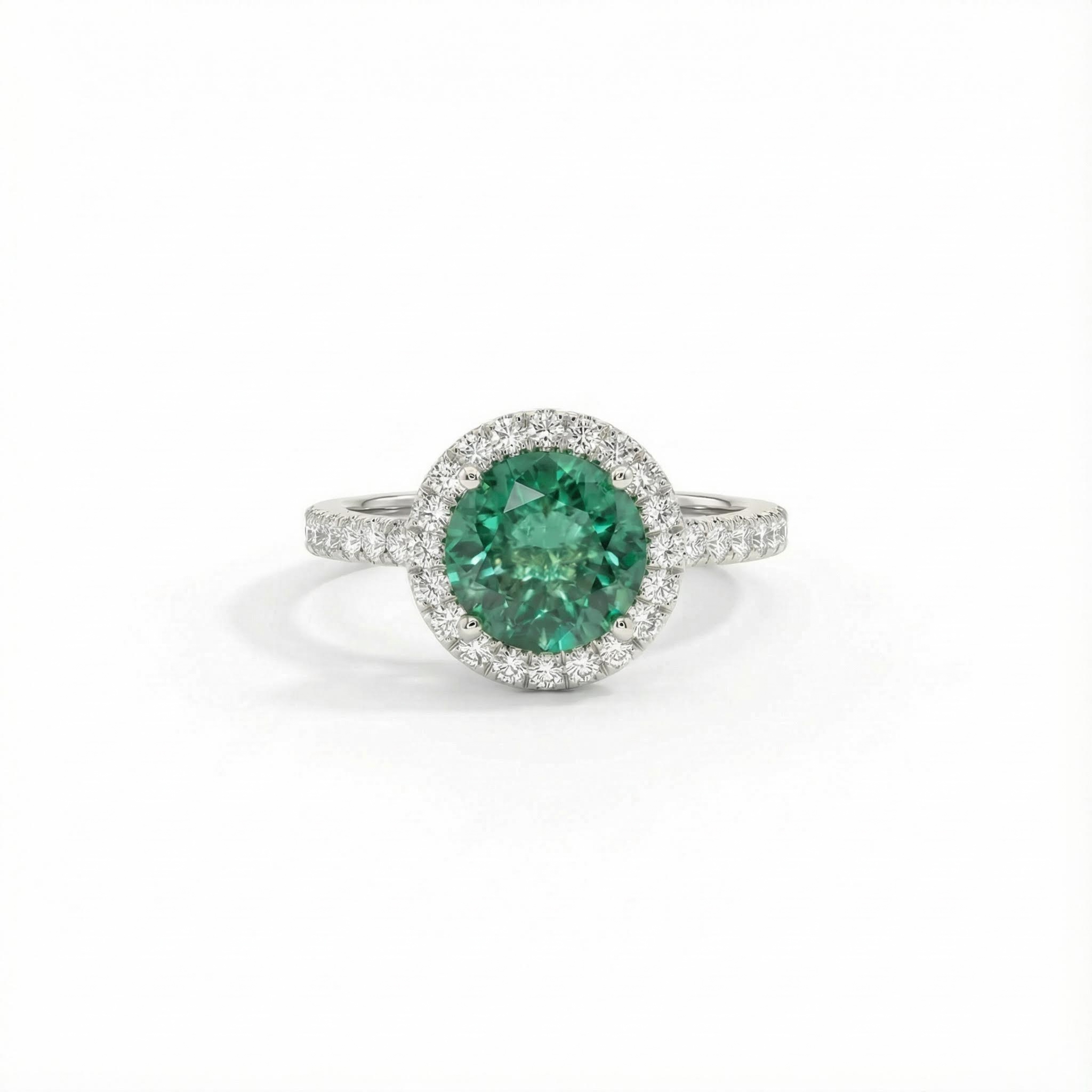 S925 Silver Emerald Round Cut Diamond Halo Engagement Ring Iced Out - Image 3