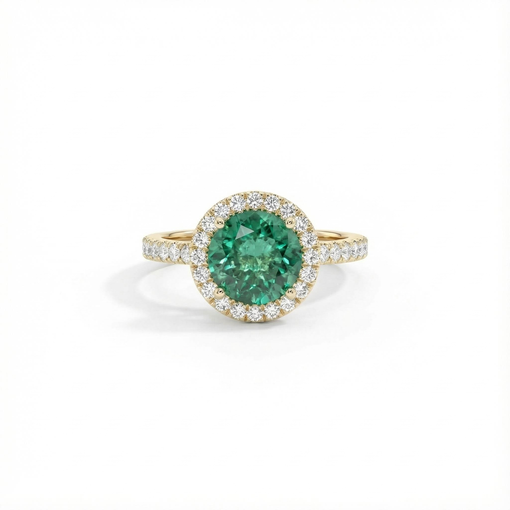 S925 Silver Emerald Round Cut Diamond Halo Engagement Ring Iced Out