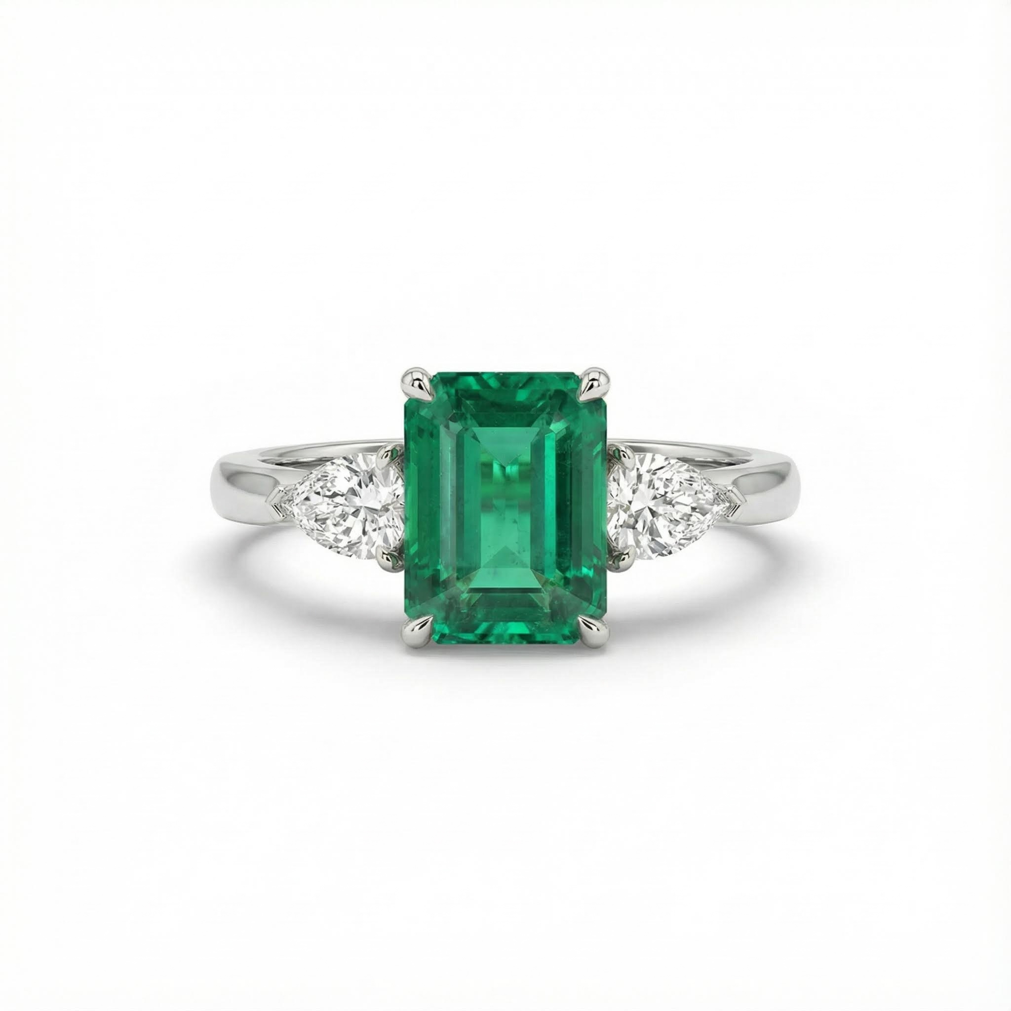 S925 Silver Emerald Diamond Three Stone Engagement Ring Iced Out - Image 3