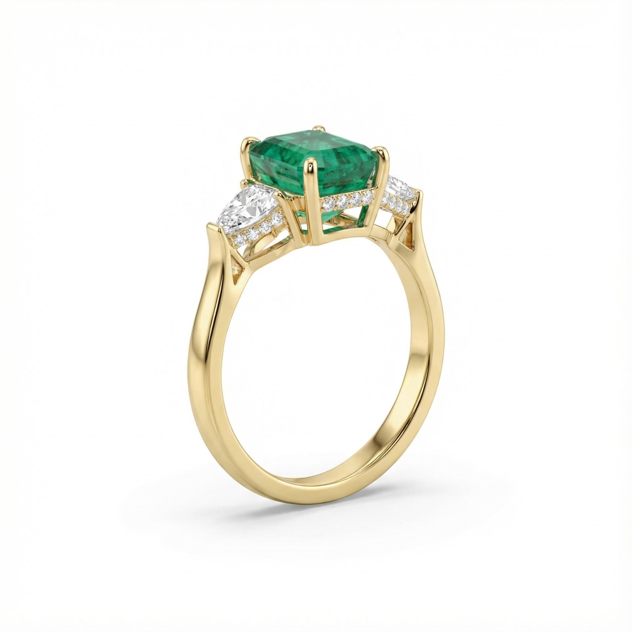 S925 Silver Emerald Diamond Three Stone Engagement Ring Iced Out - Image 4