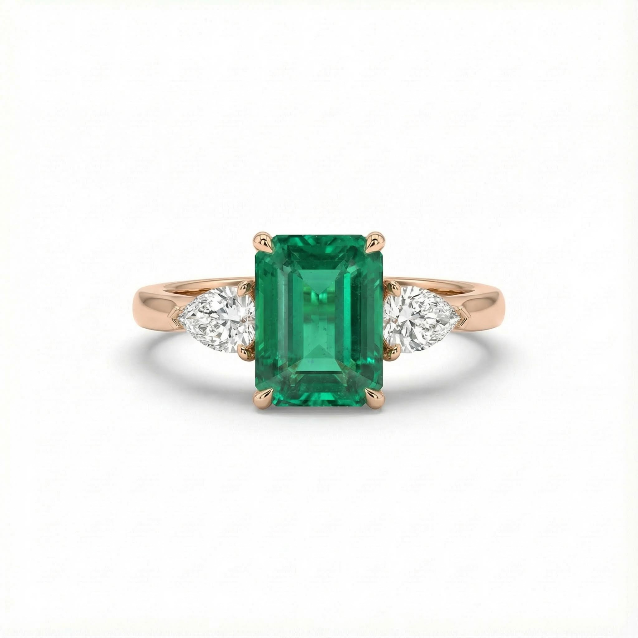 S925 Silver Emerald Diamond Three Stone Engagement Ring Iced Out - Image 6
