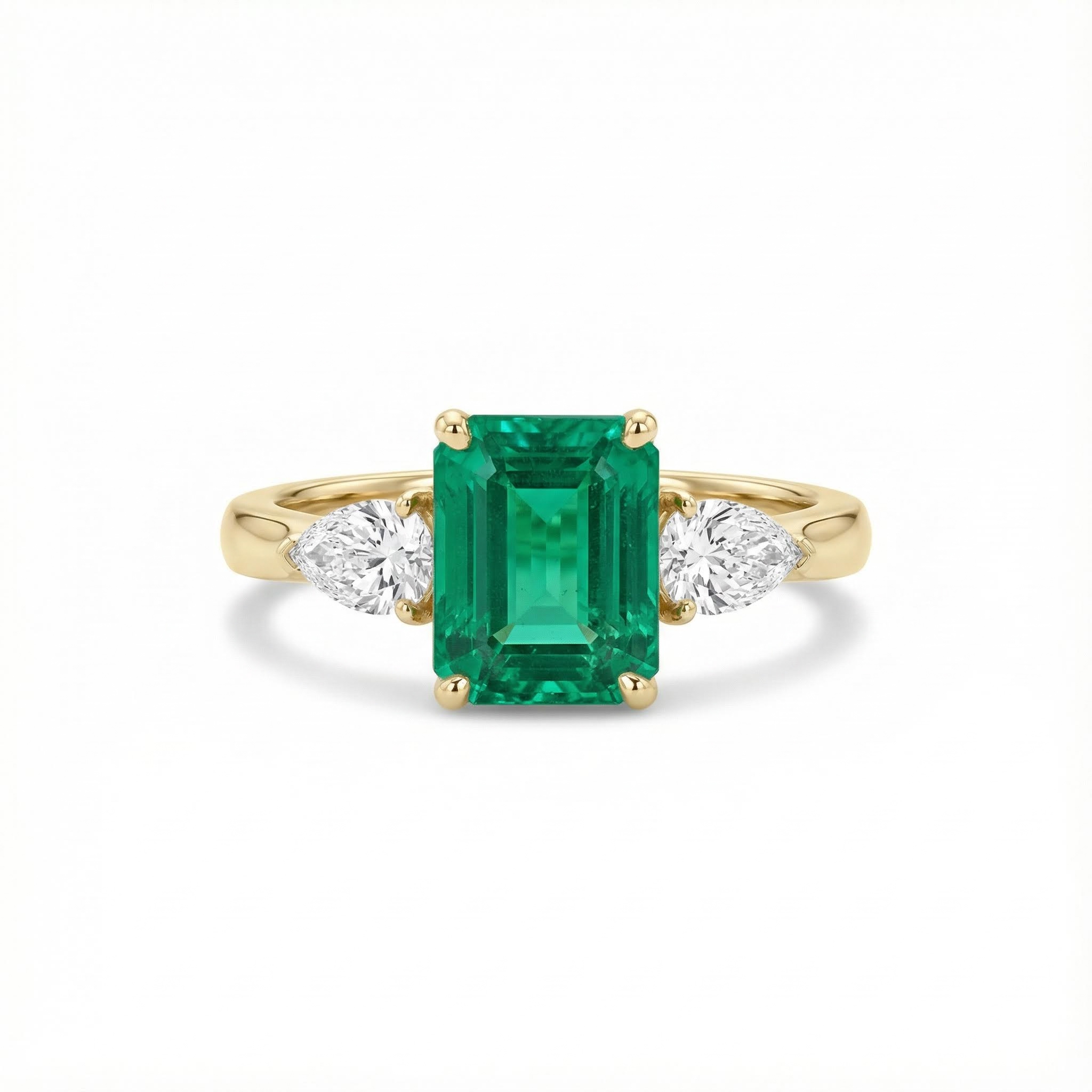 S925 Silver Emerald Diamond Three Stone Engagement Ring Iced Out
