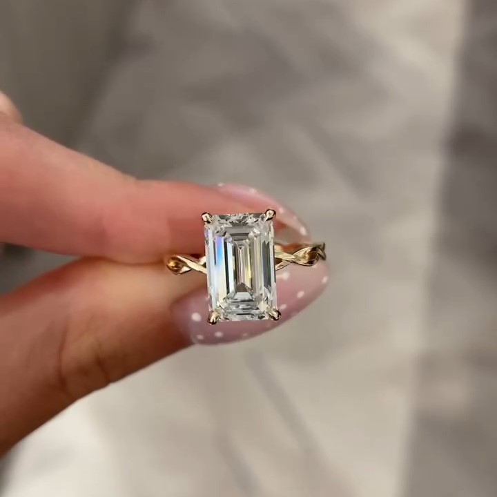 10.11ct. Tw. Emerald Cut Vvs Moissanite Twisted Engagement Ring Iced Out - Image 9