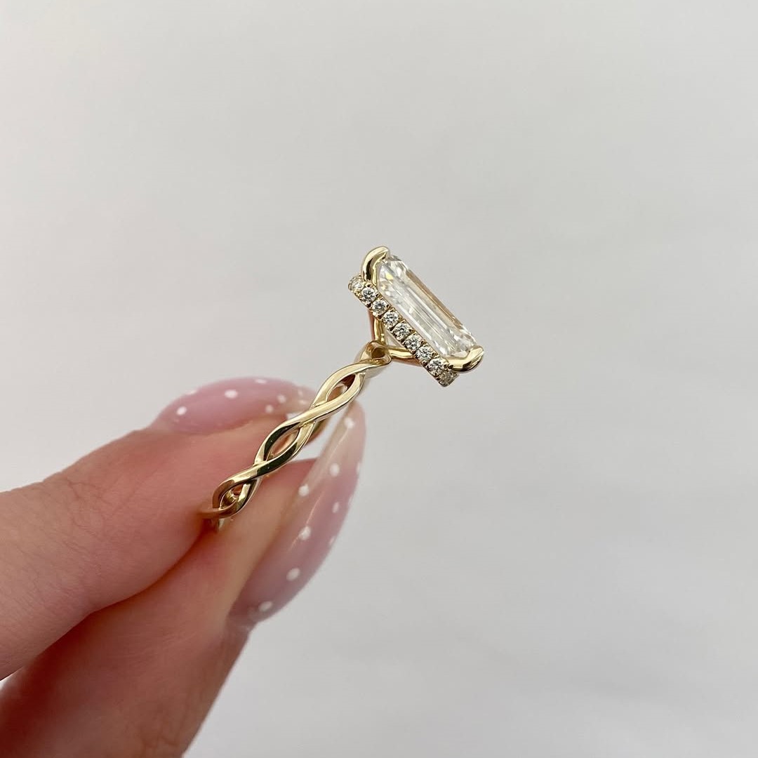 10.11ct. Tw. Emerald Cut Vvs Moissanite Twisted Engagement Ring Iced Out - Image 11