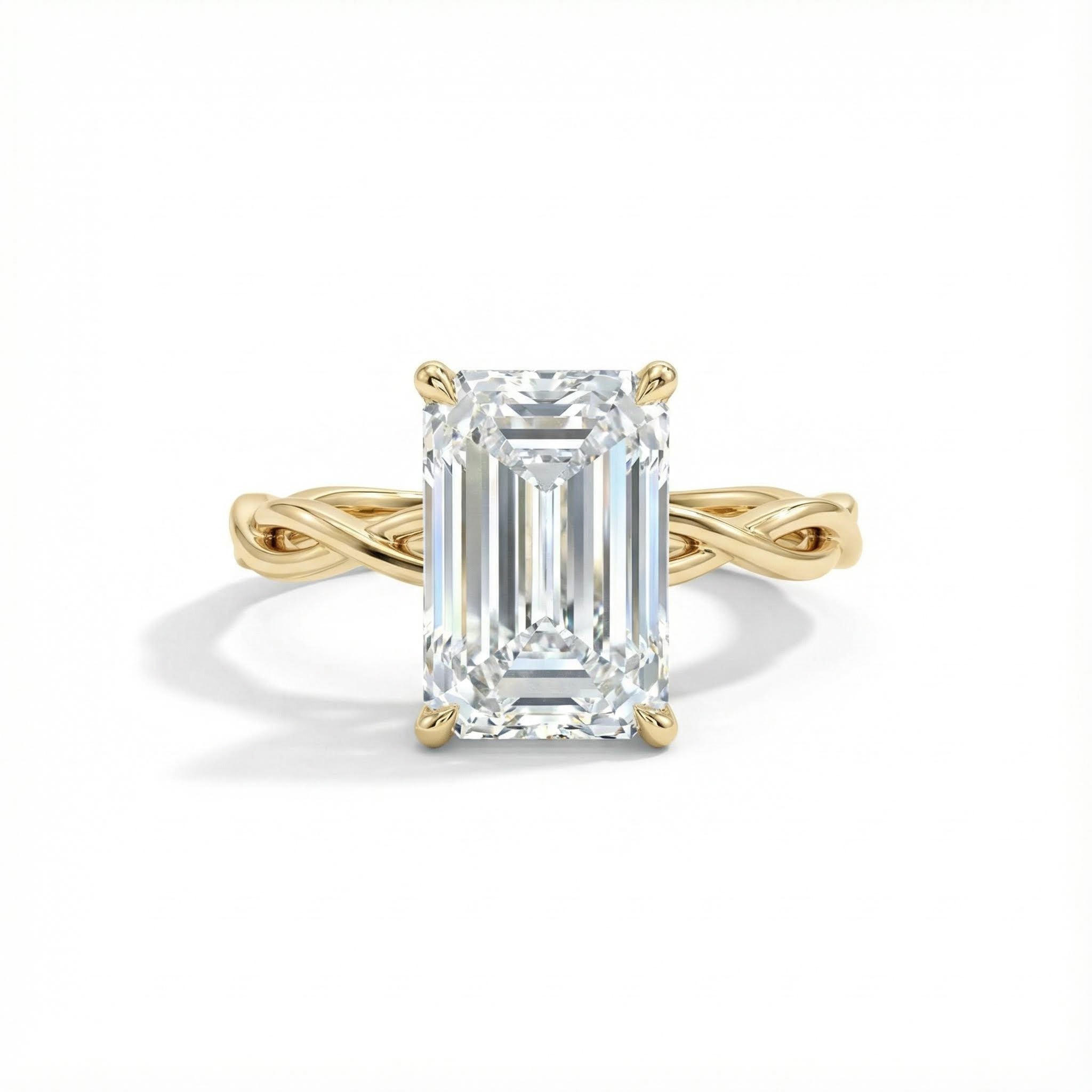 10.11ct. Tw. Emerald Cut Vvs Moissanite Twisted Engagement Ring Iced Out