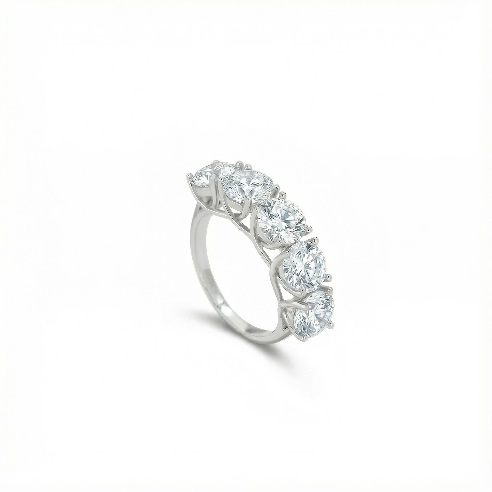 Bold 5mm/6.5mm Five Stone Round Cut Vvs Moissanite S925 Silver Wedding Band - Image 4