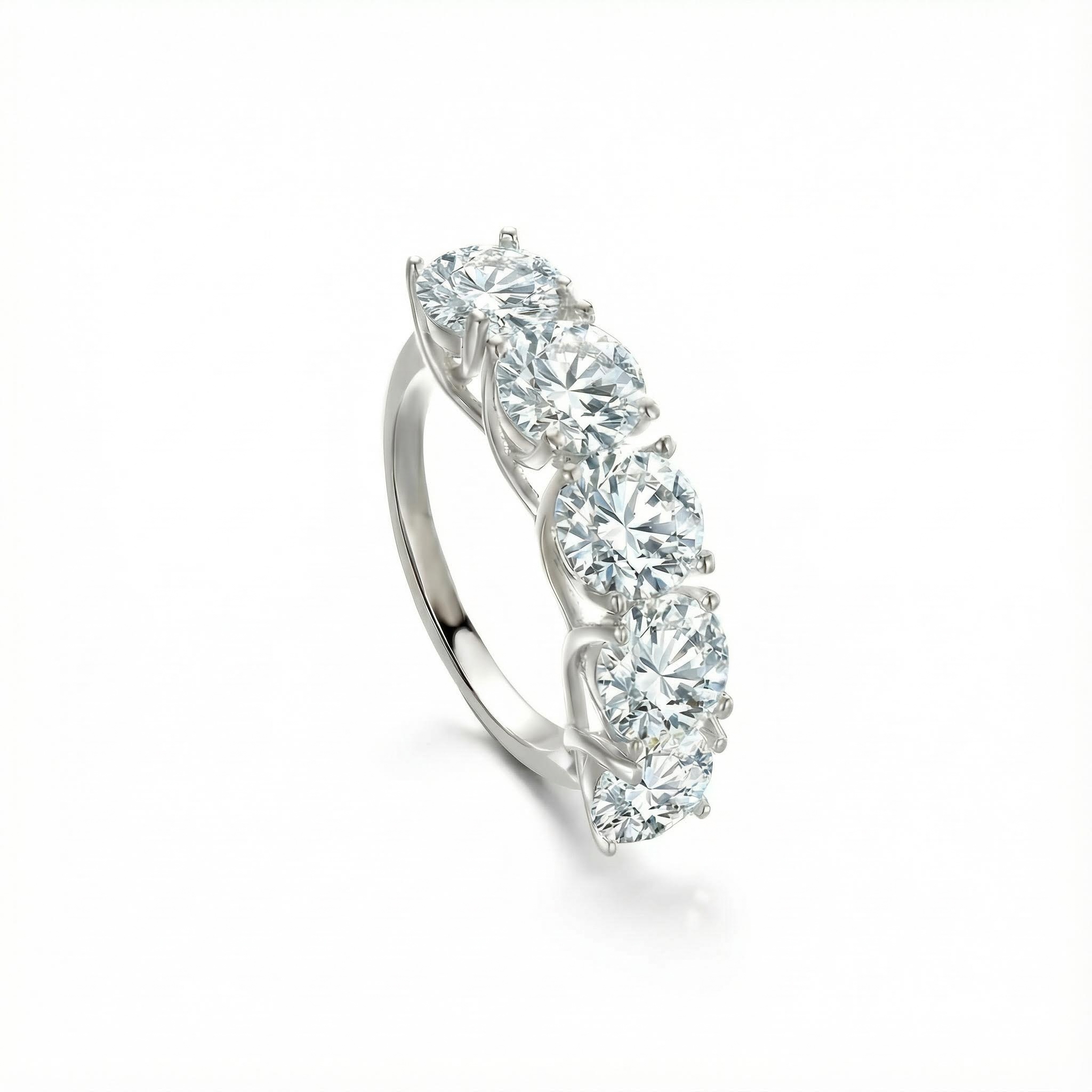 Bold 5mm/6.5mm Five Stone Round Cut Vvs Moissanite S925 Silver Wedding Band