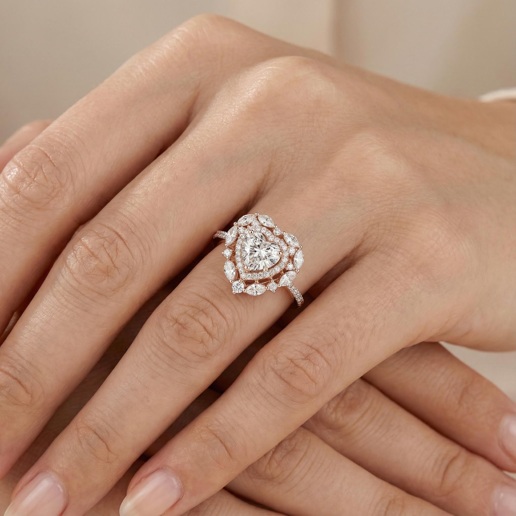 Heart Shaped Vvs Moissanite Halo Engagement Ring With Iced Out Shine - Image 3