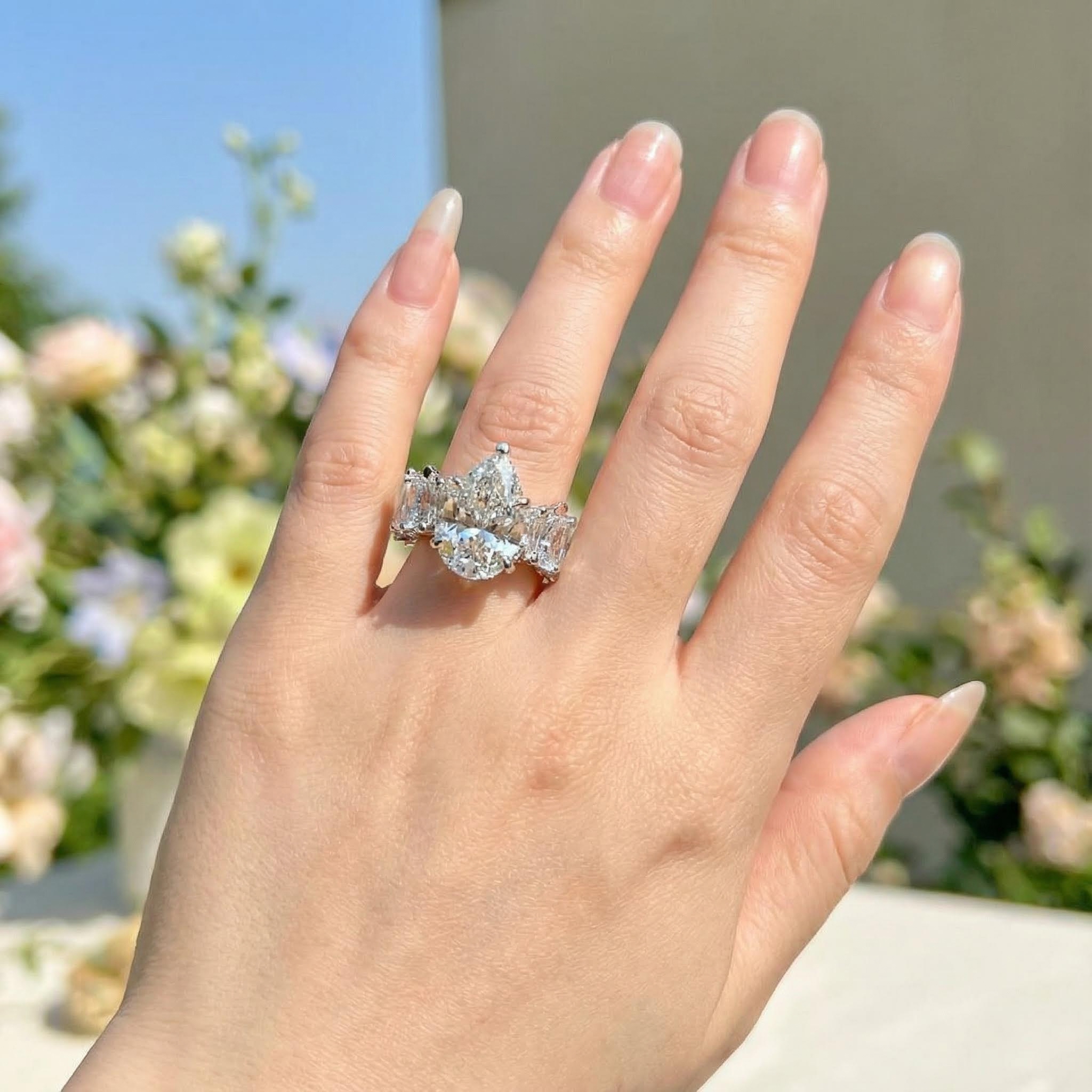 18.96ct. Tw. Pear Cut Vvs Moissanite Wide Band Teardrop Engagement Ring - Image 3