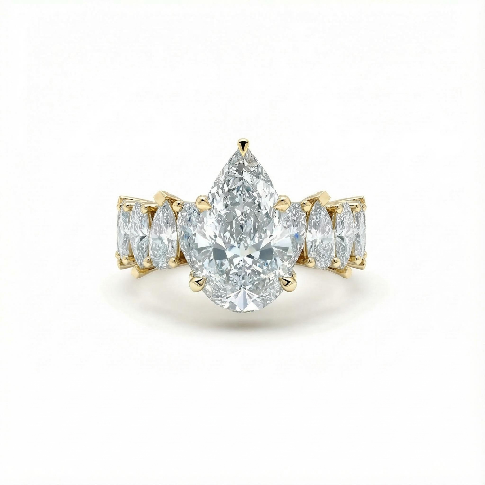 18.96ct. Tw. Pear Cut Vvs Moissanite Wide Band Teardrop Engagement Ring - Image 4