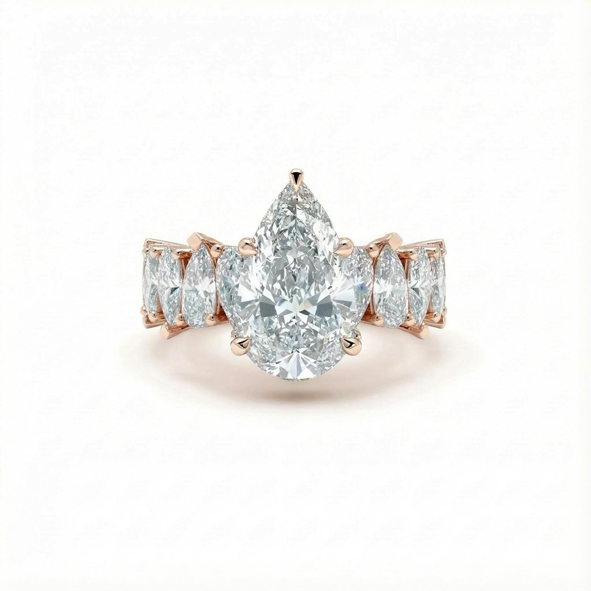 18.96ct. Tw. Pear Cut Vvs Moissanite Wide Band Teardrop Engagement Ring - Image 5