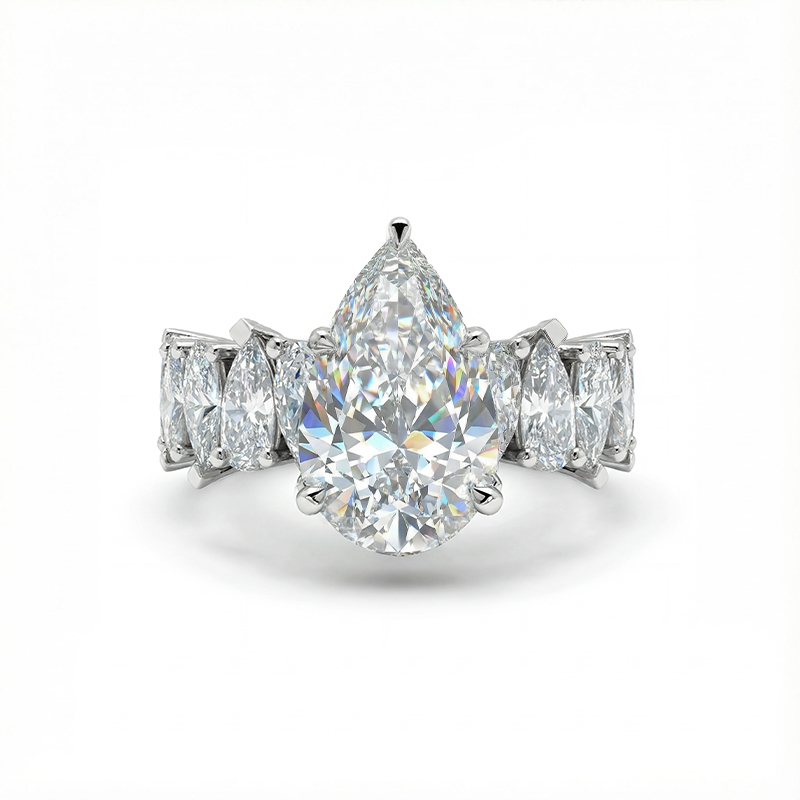 18.96ct. Tw. Pear Cut Vvs Moissanite Wide Band Teardrop Engagement Ring