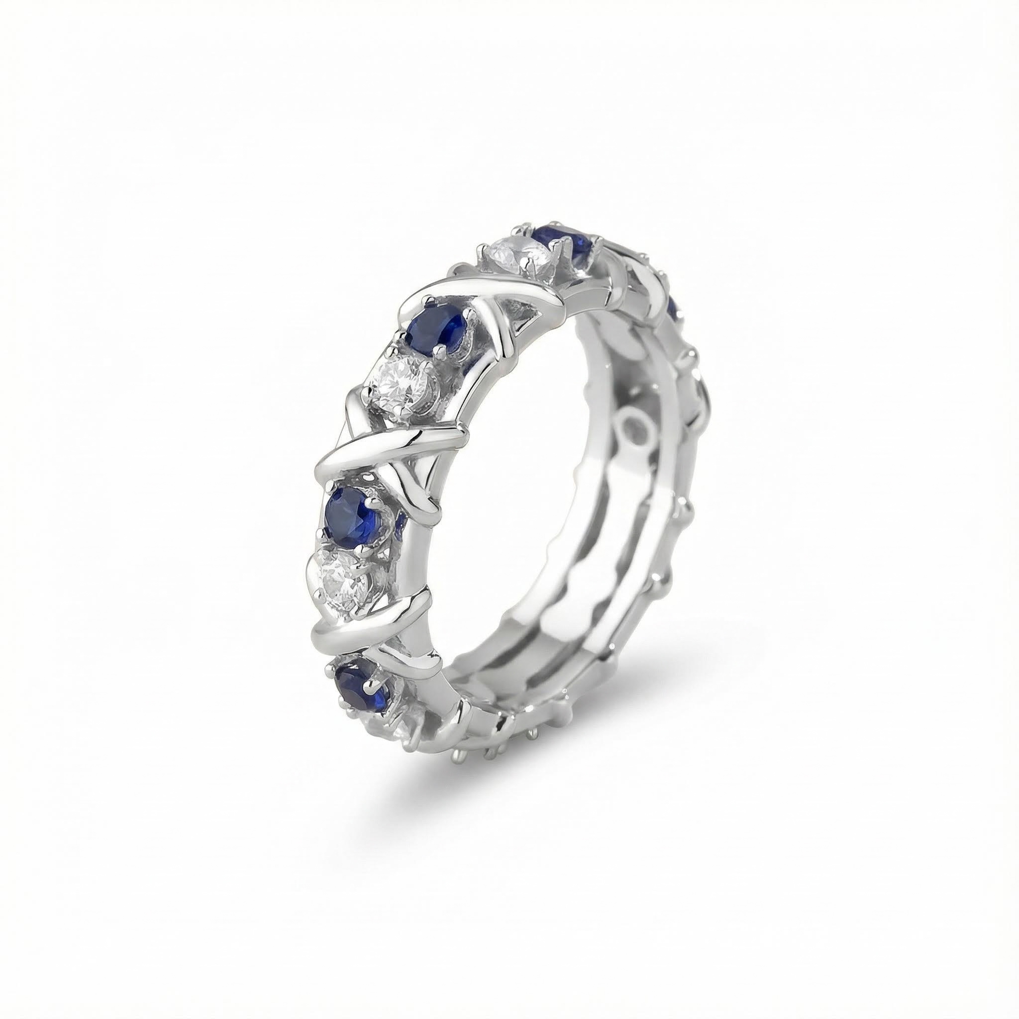 S925 Silver Two-tone Criss Cross Wedding Band Ring With Street Luxury Shine - Image 3