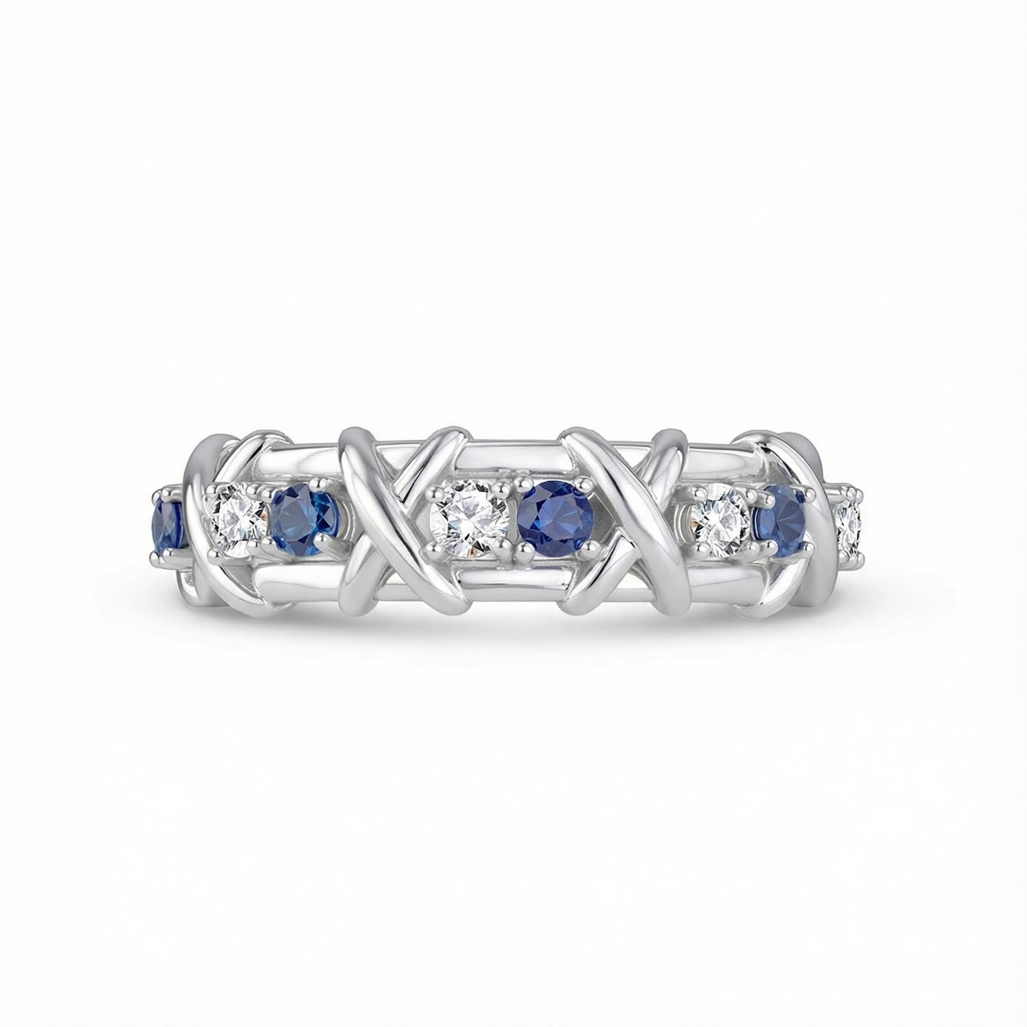 S925 Silver Two-tone Criss Cross Wedding Band Ring With Street Luxury Shine
