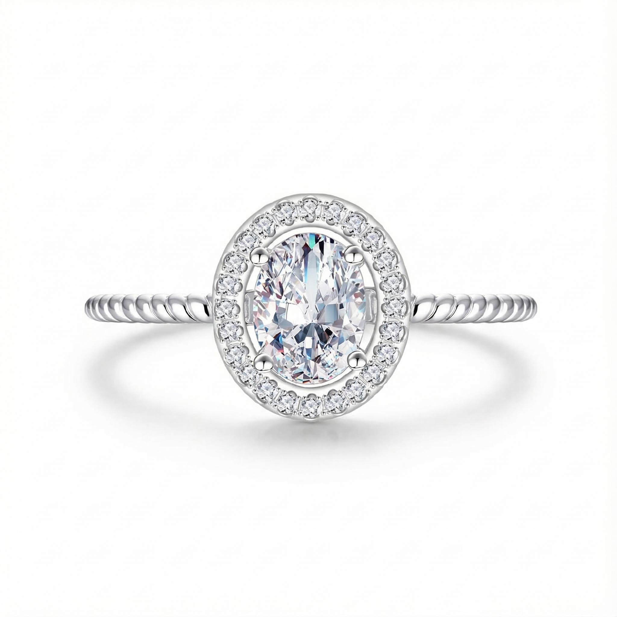 1ct Oval Cut Vvs Moissanite S925 Silver Halo Engagement Ring Iced Out