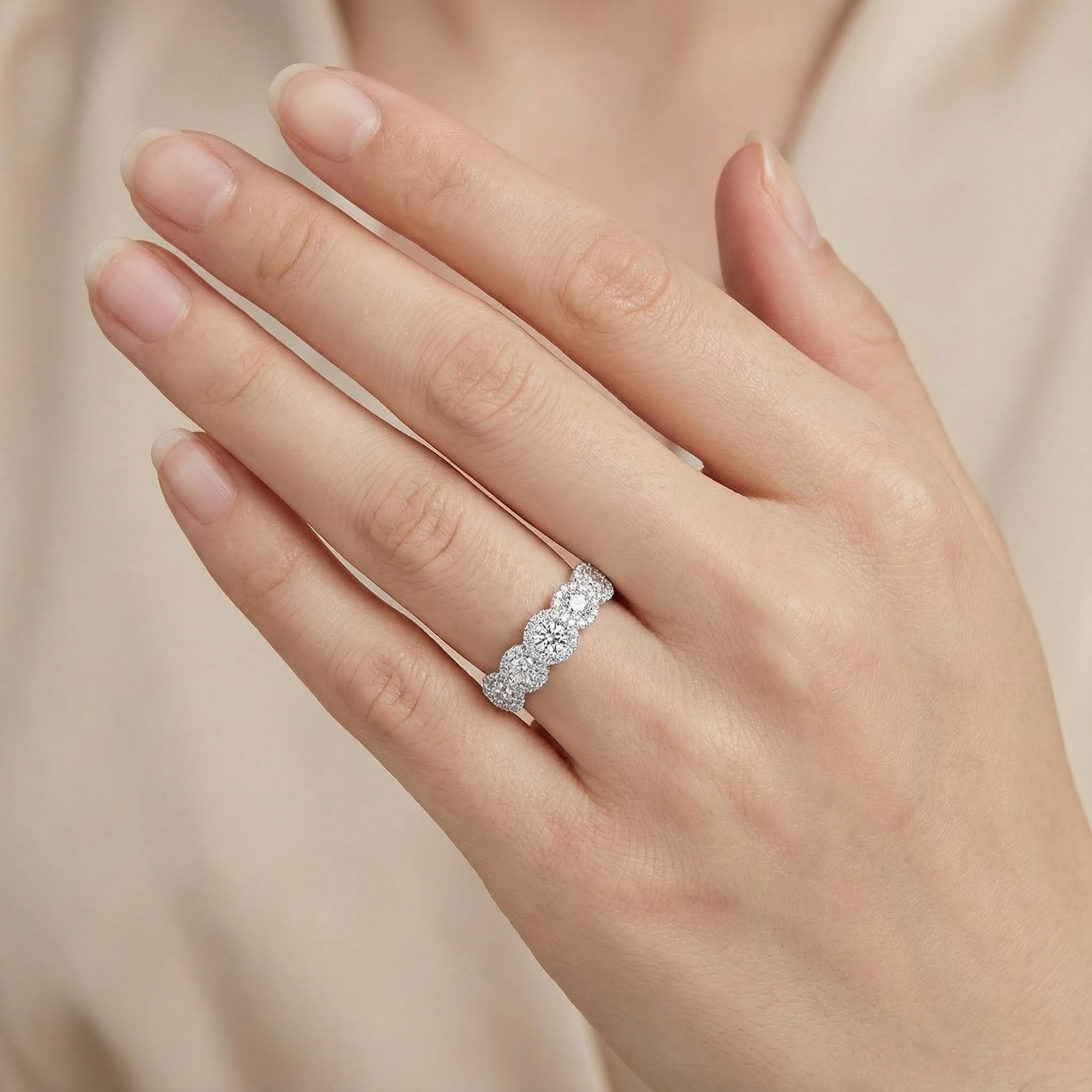 S925 Silver Round Diamond Multi Halo Wedding Band With Iced Out Shine - Image 5