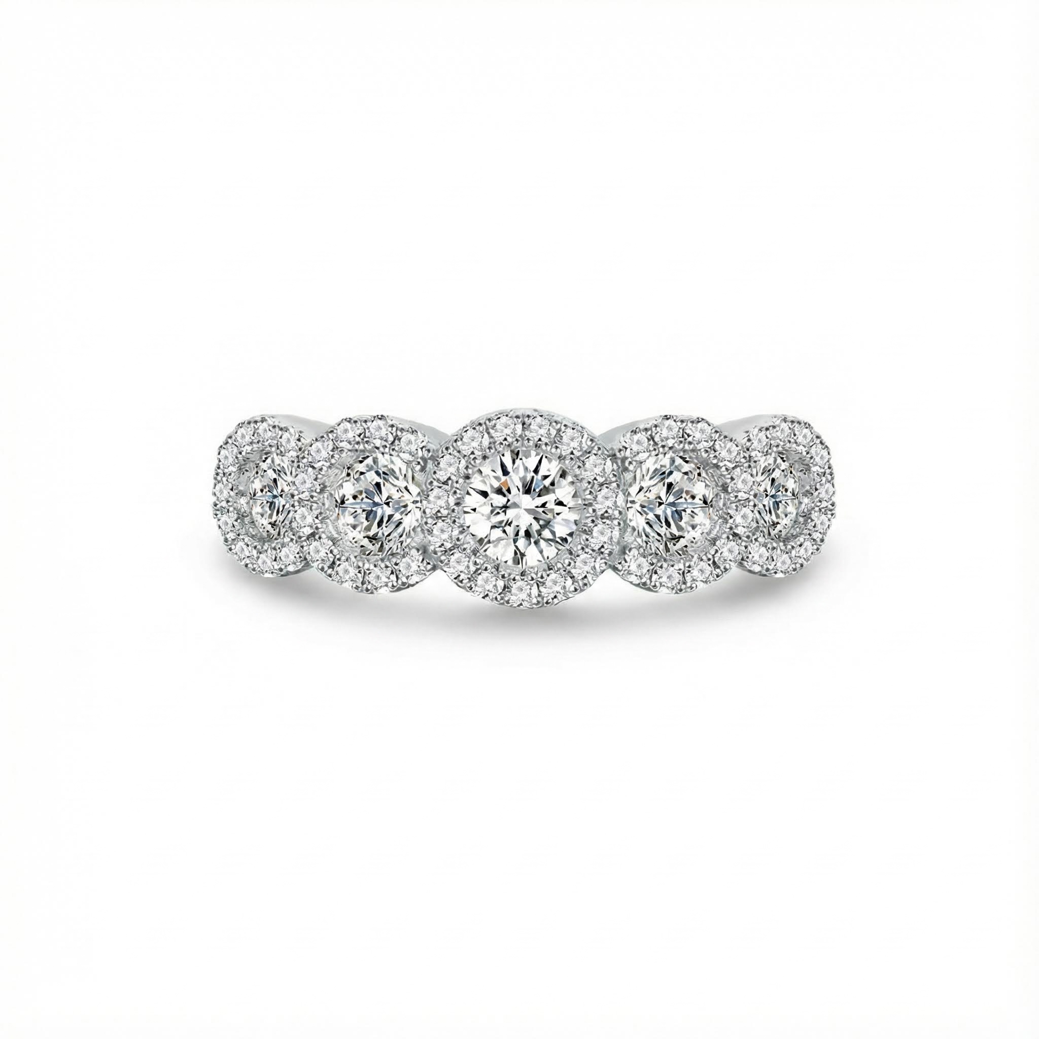 S925 Silver Round Diamond Multi Halo Wedding Band With Iced Out Shine