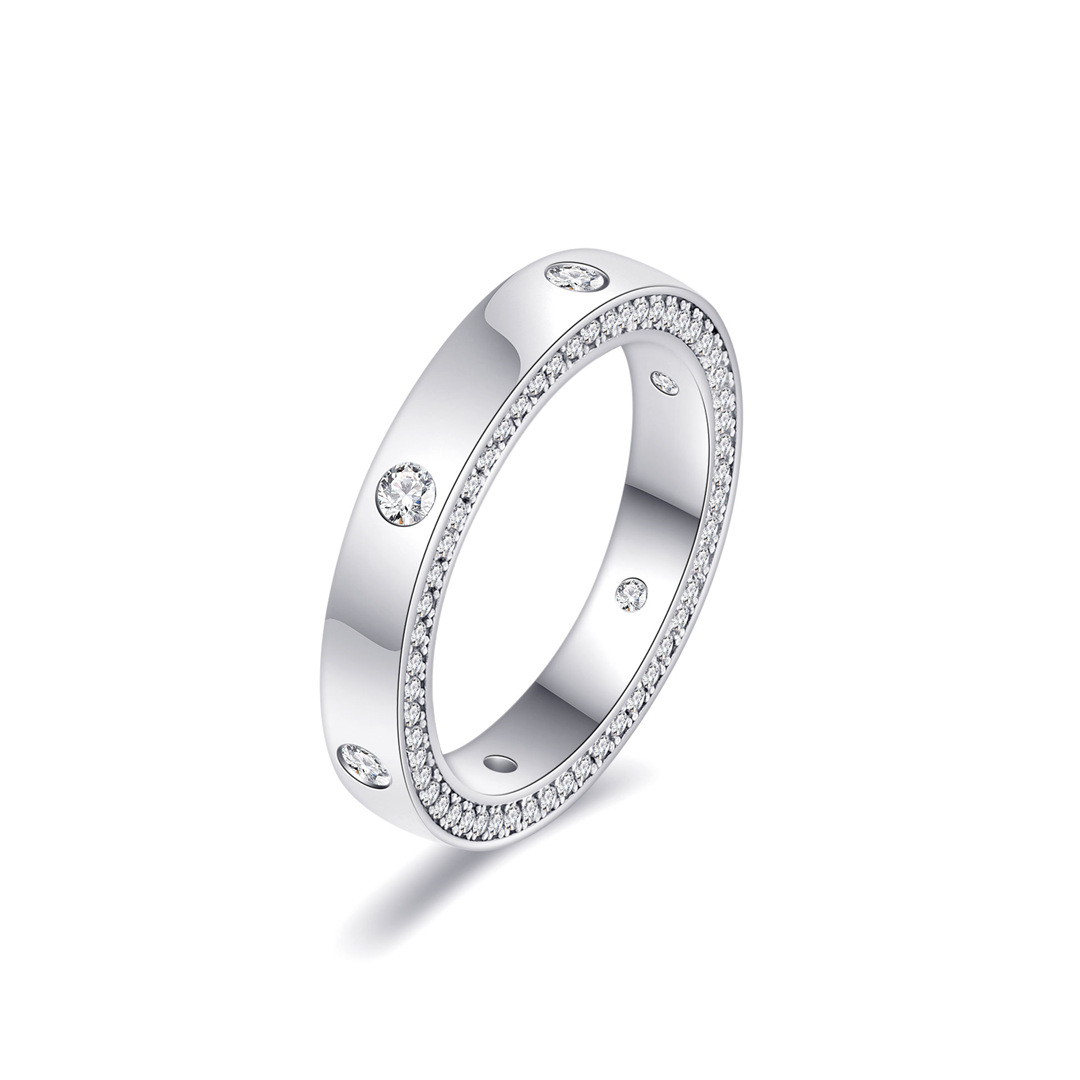 S925 Silver Round Cut Diamond Accents Wedding Band With Iced Out Shine