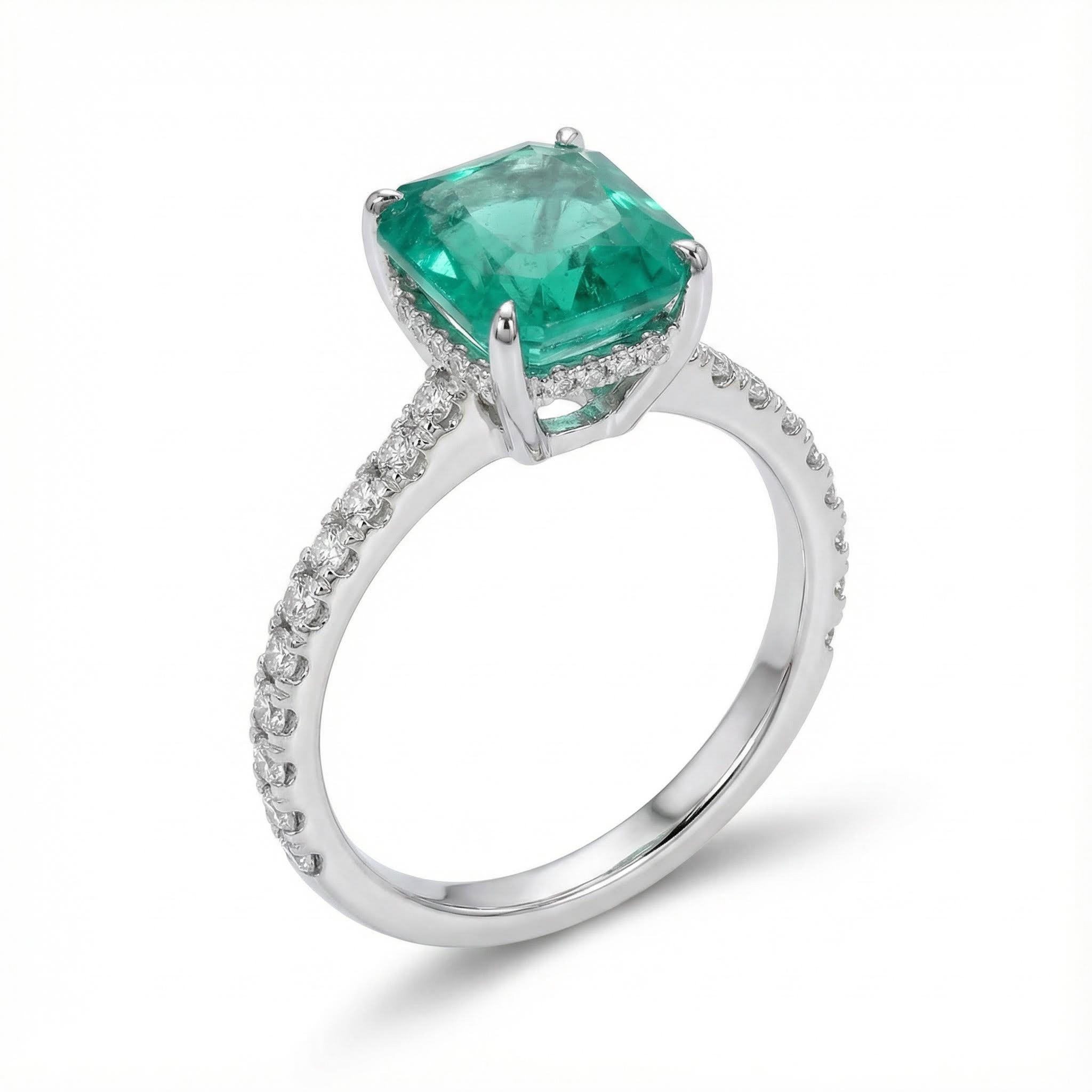S925 Silver 4ct Emerald & Side Diamonds Engagement Ring Gold - Image 3