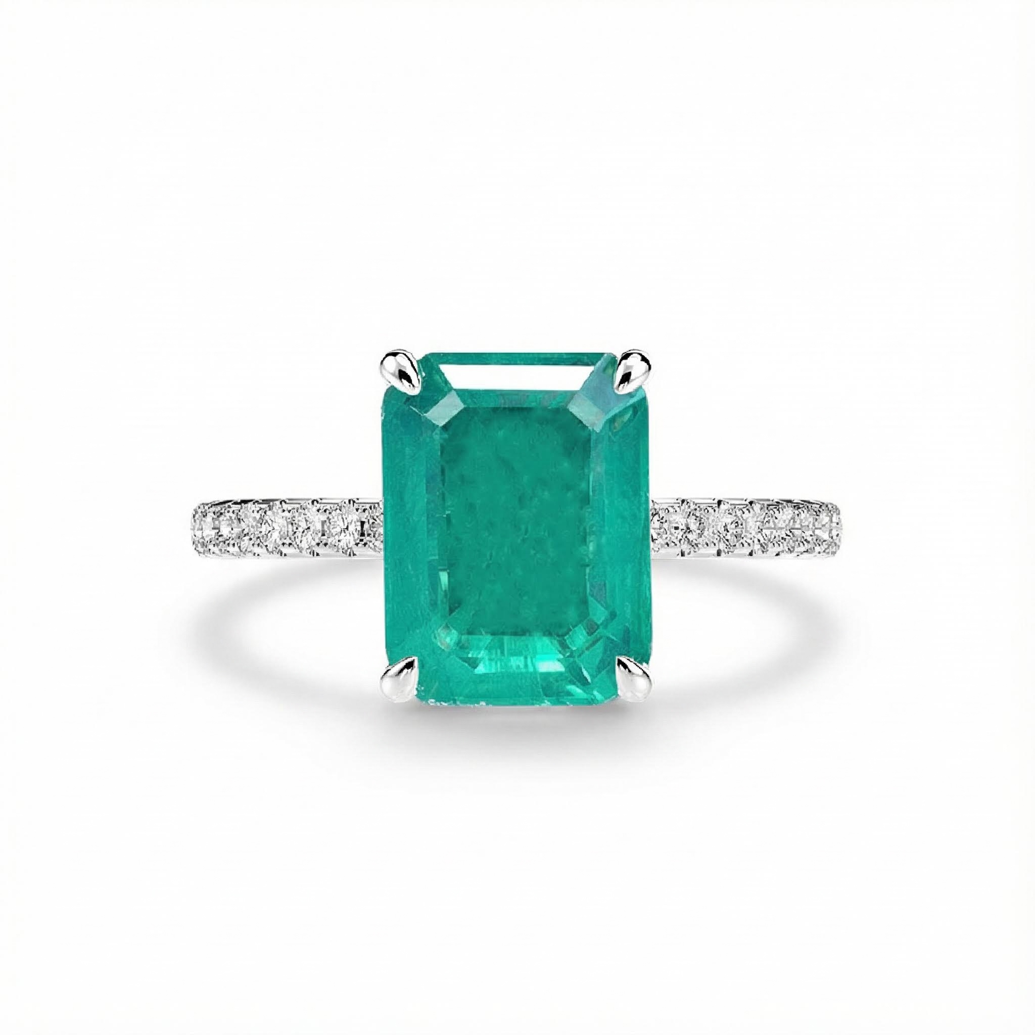 S925 Silver 4ct Emerald & Side Diamonds Engagement Ring Gold