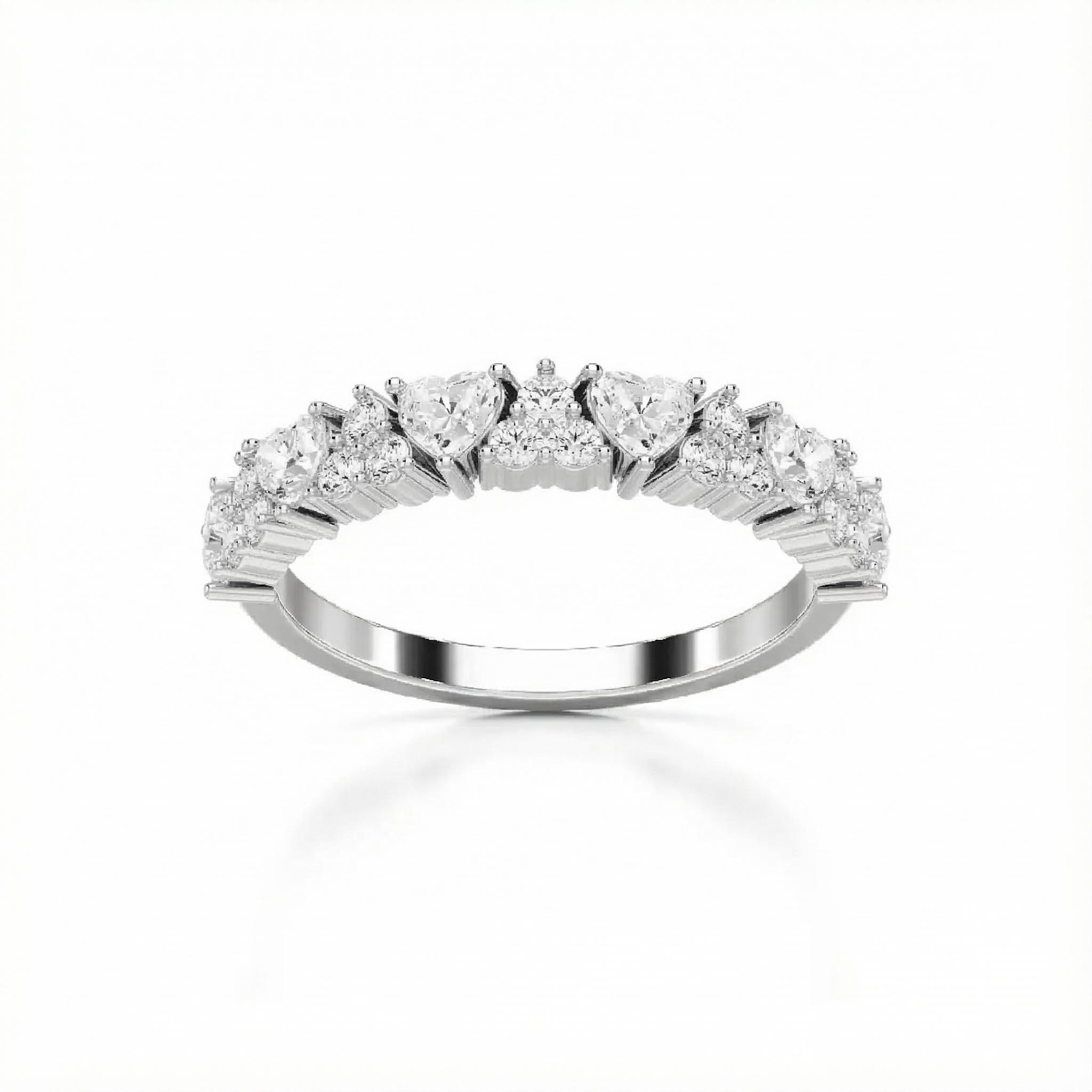 Bold 0.7ct. Tw. Round & Heart Cut Vvs Moissanite Half Eternity Wedding Band - Image 3
