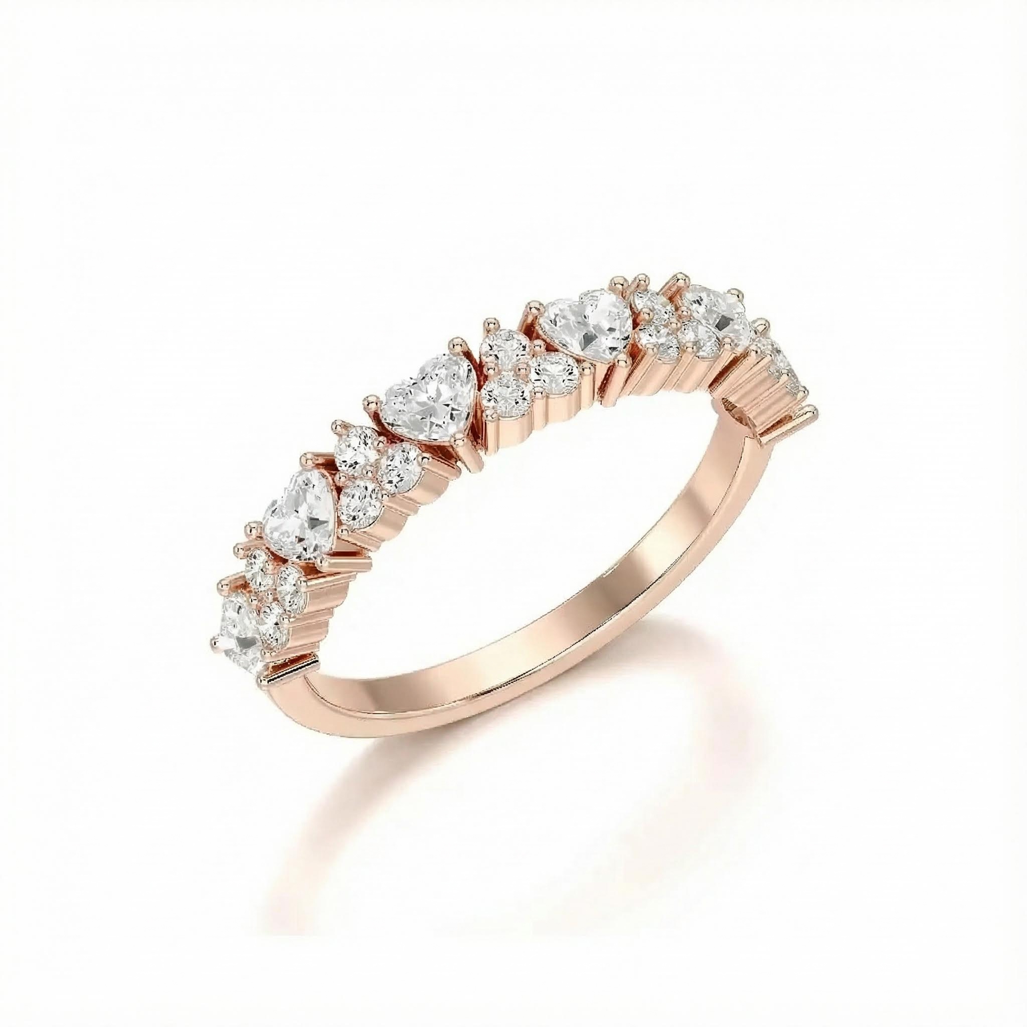 Bold 0.7ct. Tw. Round & Heart Cut Vvs Moissanite Half Eternity Wedding Band - Image 5
