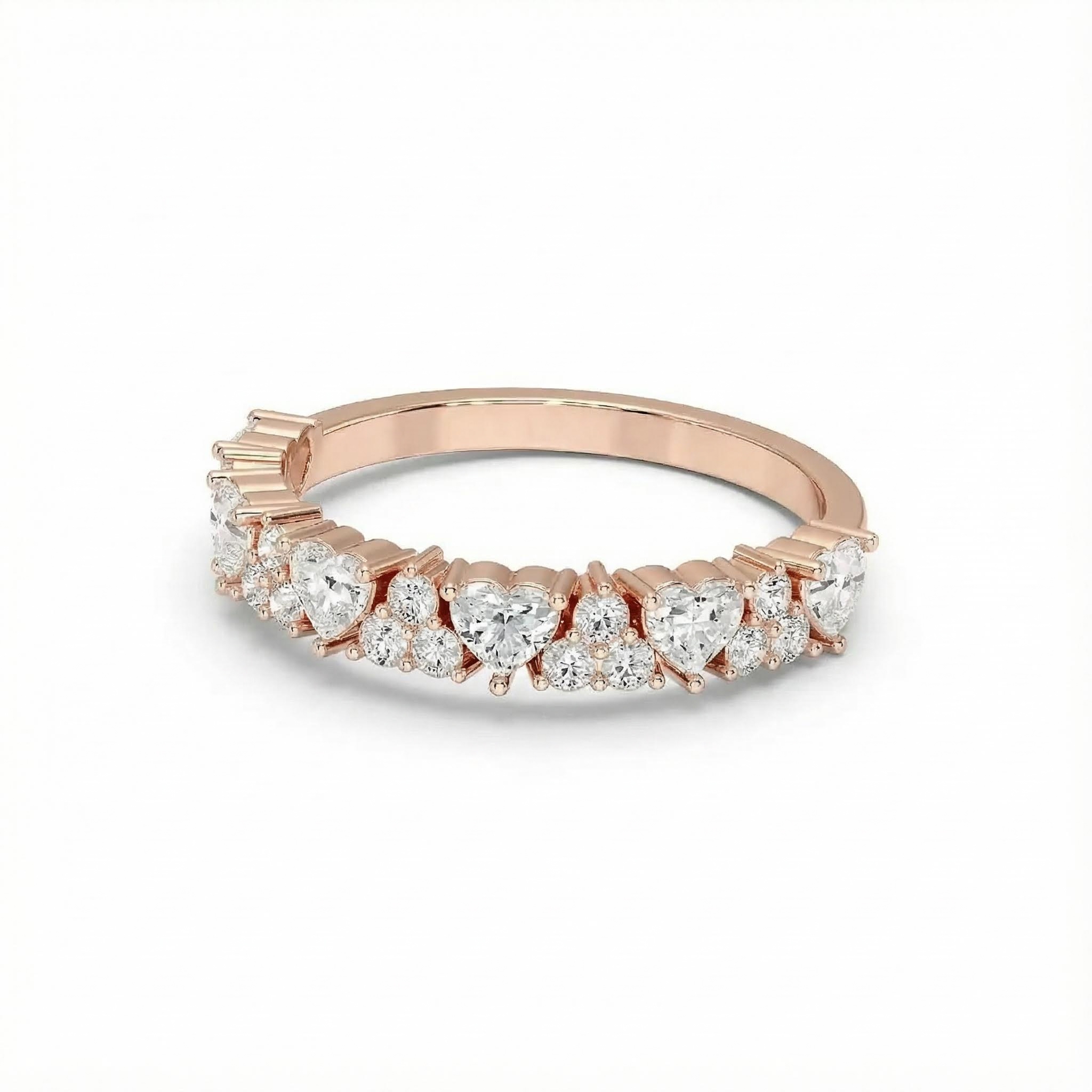 Bold 0.7ct. Tw. Round & Heart Cut Vvs Moissanite Half Eternity Wedding Band - Image 6