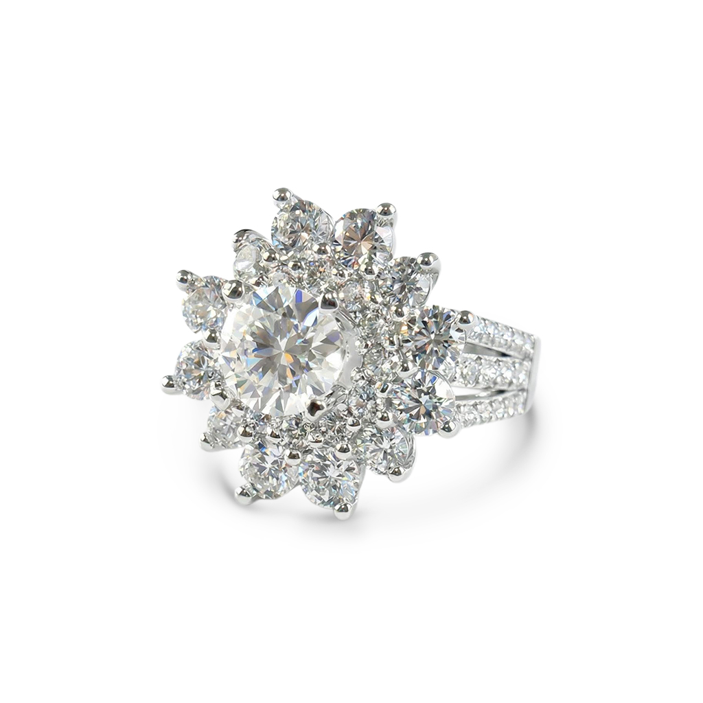 6.52ct. Tw. Round Cut Vvs Moissanite Floral Style Cluster Halo Engagement - Image 3