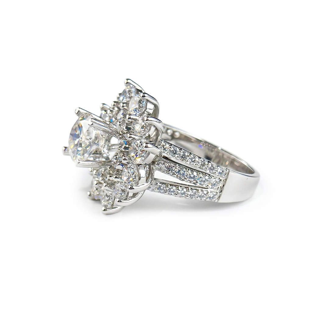 6.52ct. Tw. Round Cut Vvs Moissanite Floral Style Cluster Halo Engagement - Image 4