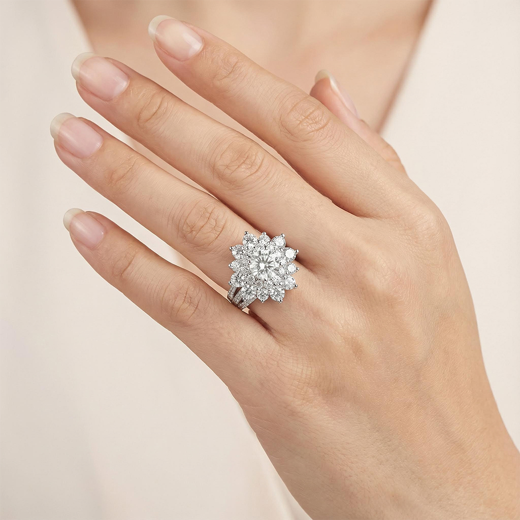 6.52ct. Tw. Round Cut Vvs Moissanite Floral Style Cluster Halo Engagement - Image 5