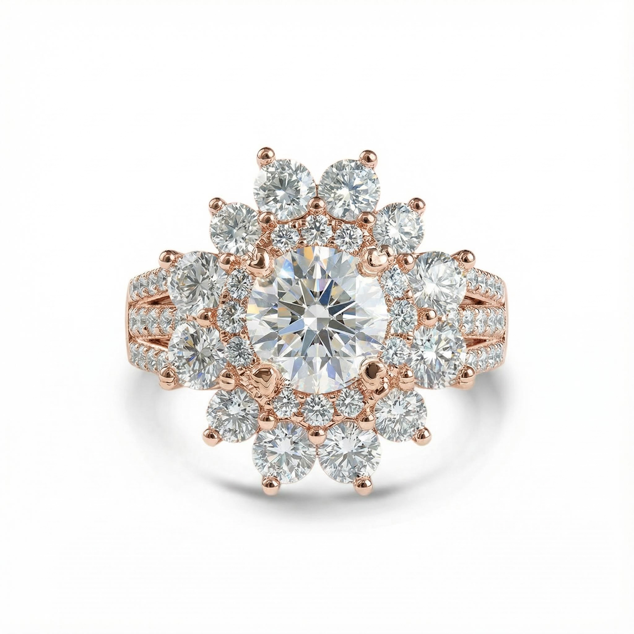 6.52ct. Tw. Round Cut Vvs Moissanite Floral Style Cluster Halo Engagement - Image 6