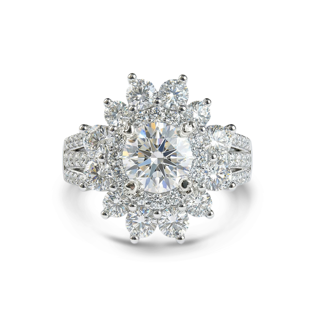 6.52ct. Tw. Round Cut Vvs Moissanite Floral Style Cluster Halo Engagement